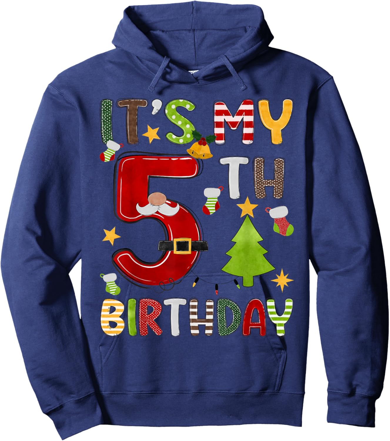 It's My 5th Birthday Boys 5 Years Old Kids Christmas Pajama Hoodie - Hoodie | Navy