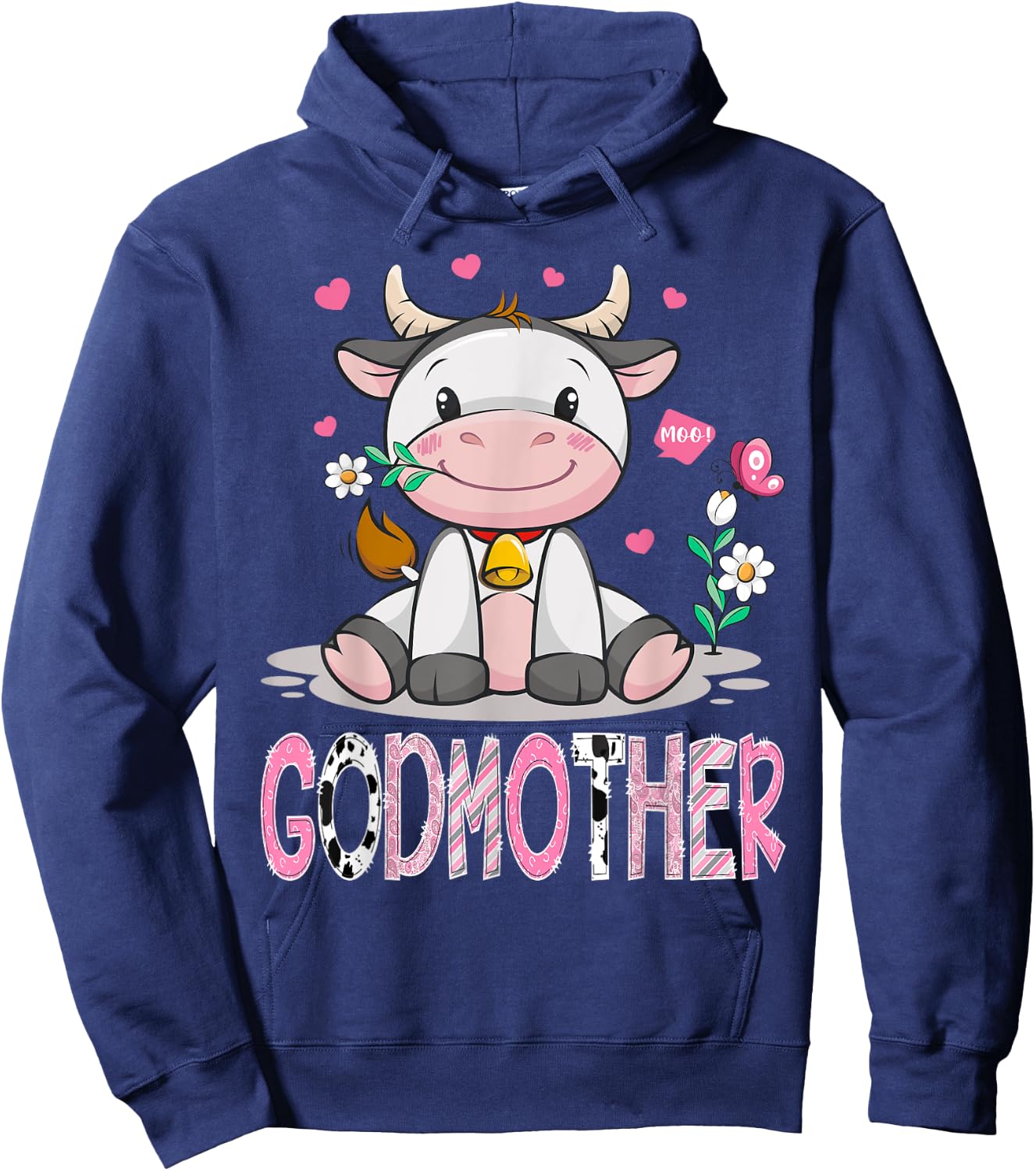GodMother Cute Cow Moo Farmer Birthday Family Matching Hoodie - Hoodie | Navy