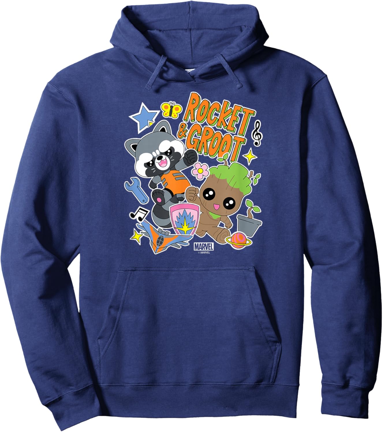 Guardians of The Galaxy - Groot and Rocket Stickers Hoodie - Hoodie | Navy
