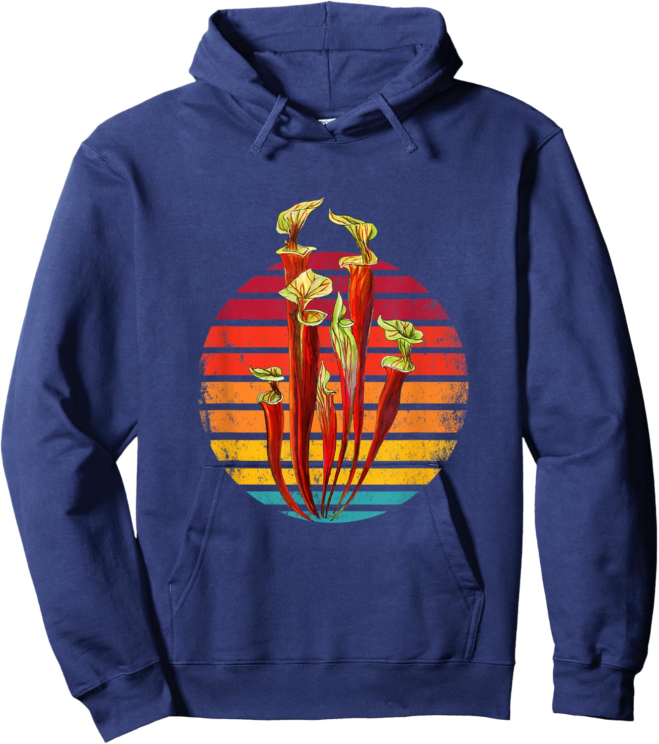 Retro Vintage Sunset Sarracenia Carnivorous Plants Hoodie - Hoodie | Navy