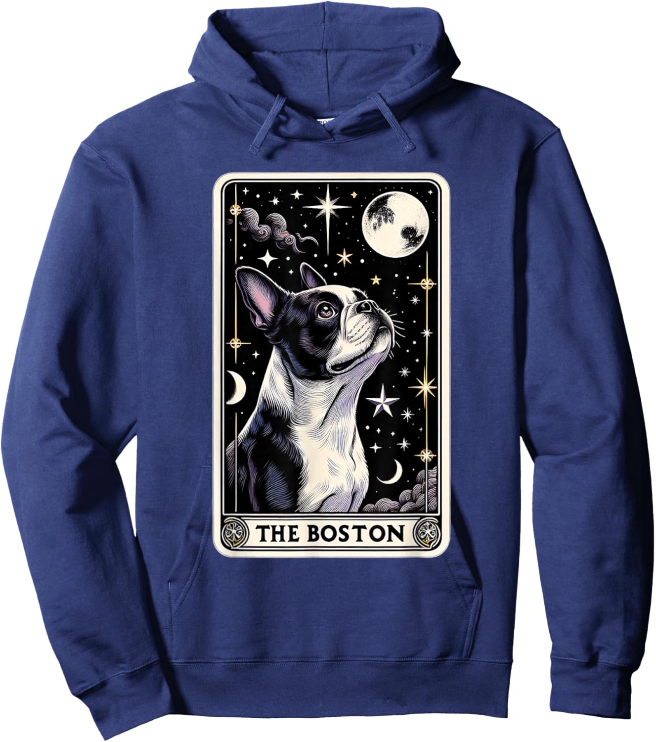 Boston Terrier Tarot Card Star with the Moon Men Women Kids Hoodie - Hoodie | Navy