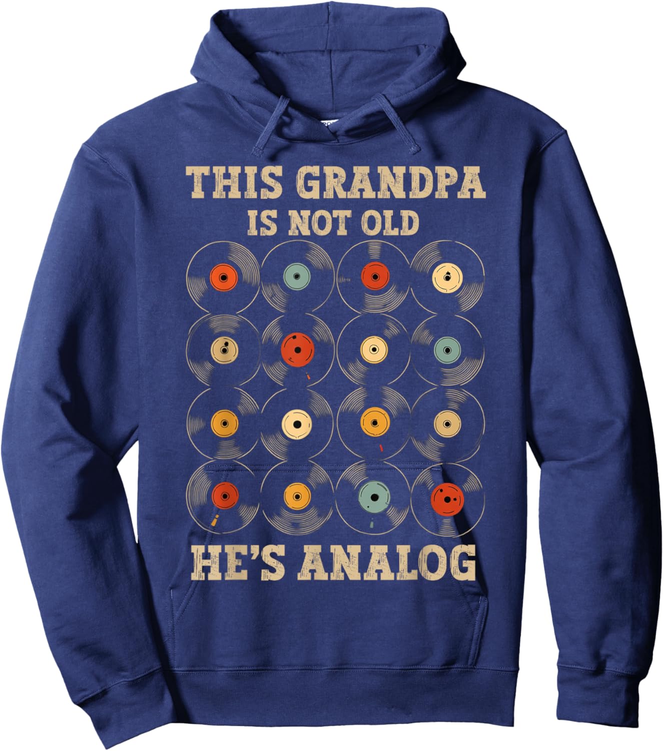 This Grandpa Is Not Old Hes Analog Retro Music Funny Vinyl Hoodie - Hoodie | Navy