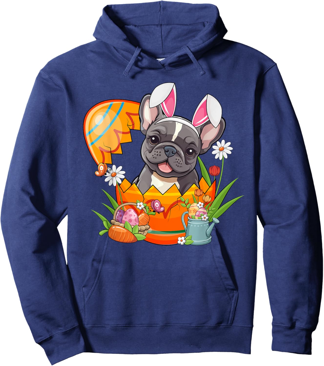 French Bulldog Rabbit Ears Easter Egg Pet Owner Men Women Hoodie - Hoodie | Navy