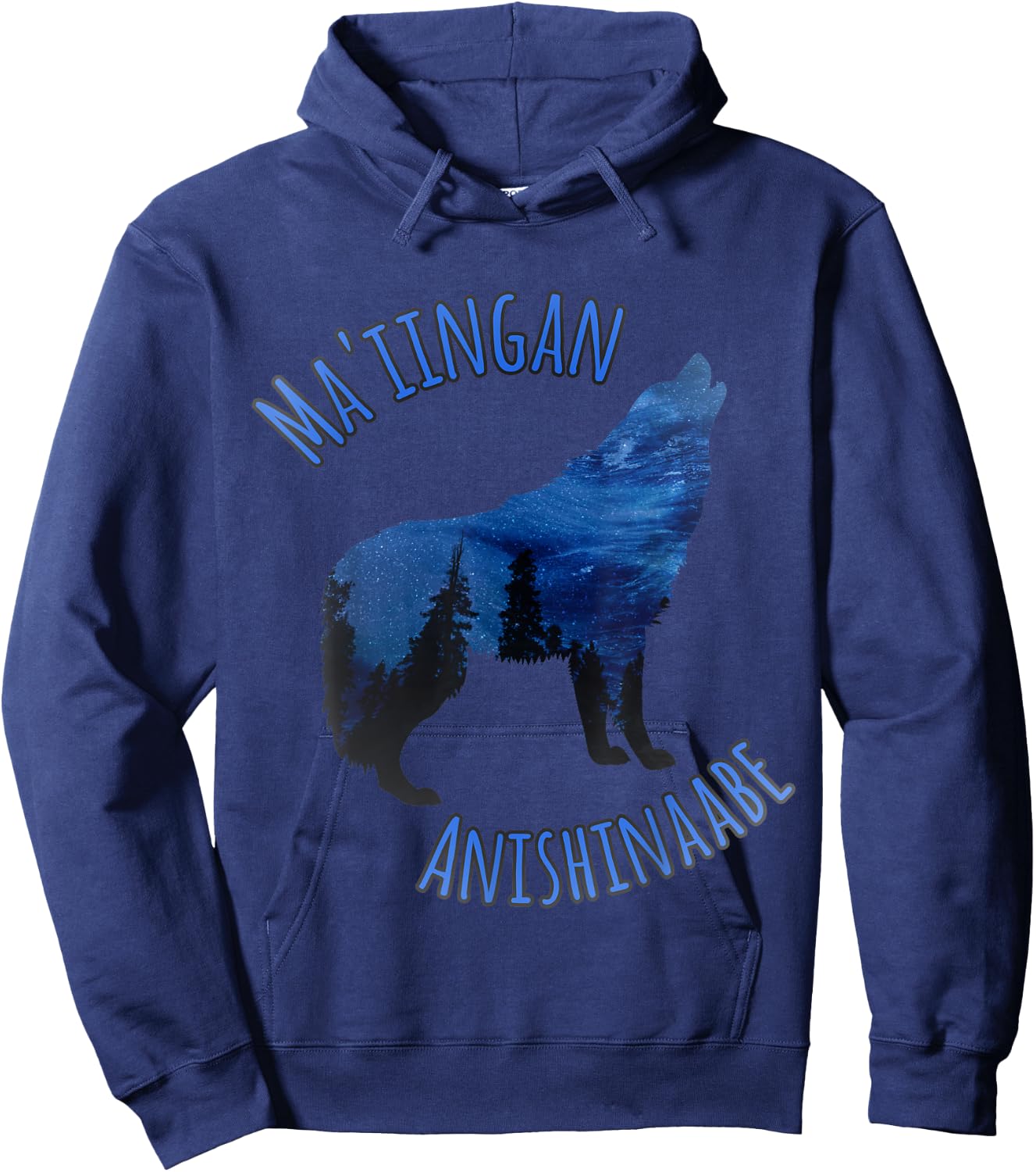 Ma'iingan Anishinaabe Ojibwe Chippewa Language Wolf Hoodie - Hoodie | Navy