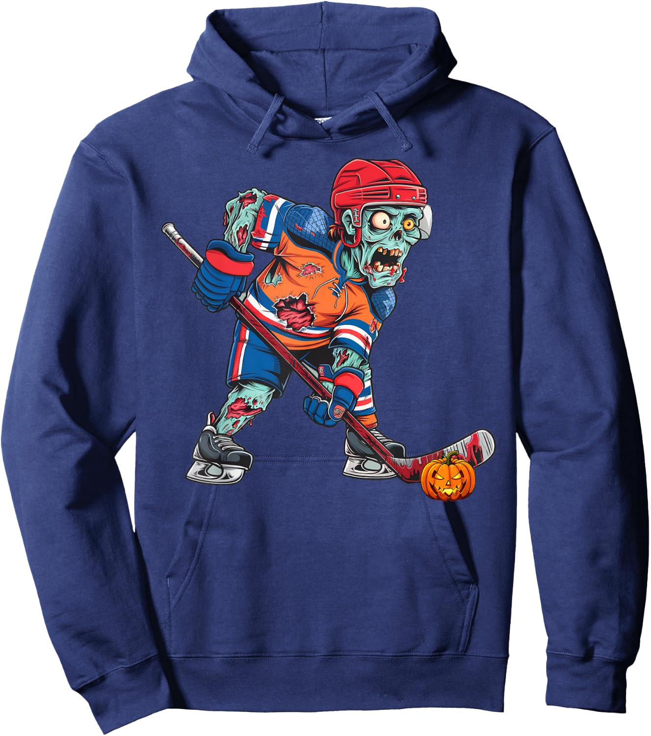 Zombie Ice Hockey Player Fun Halloween Costume Scary Creepy Hoodie - Hoodie | Navy