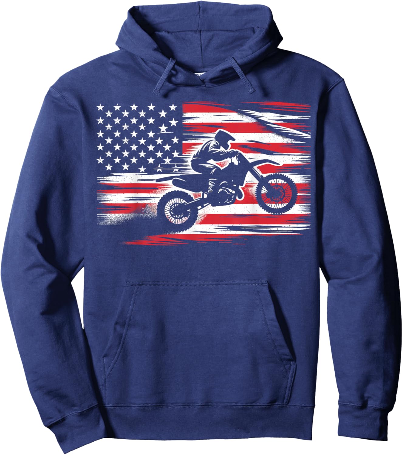 Dirt Bike American Flag Motocross Biker 4th of July Hoodie - Hoodie | Navy