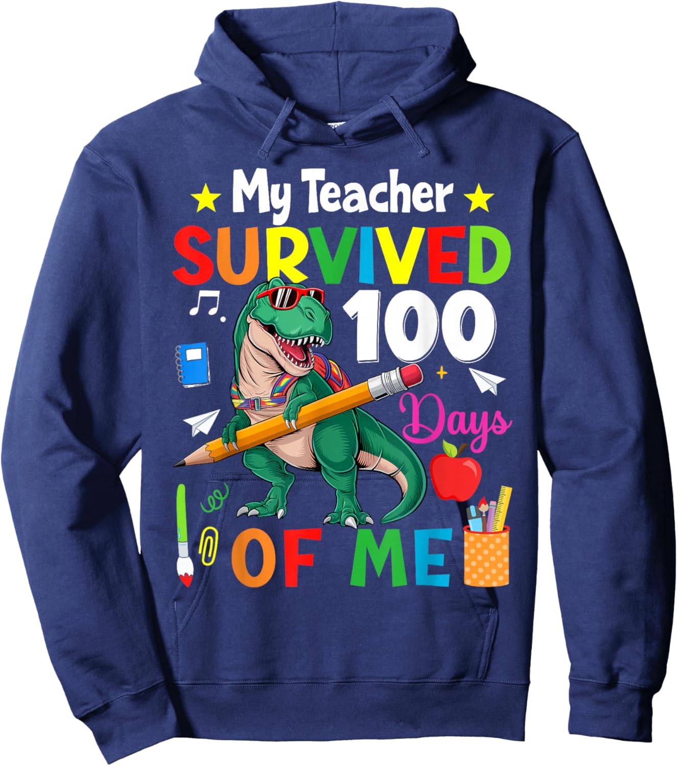 100th Day Of School My Teacher Survived 100 Days Of Me Boys Hoodie - Hoodie | Navy