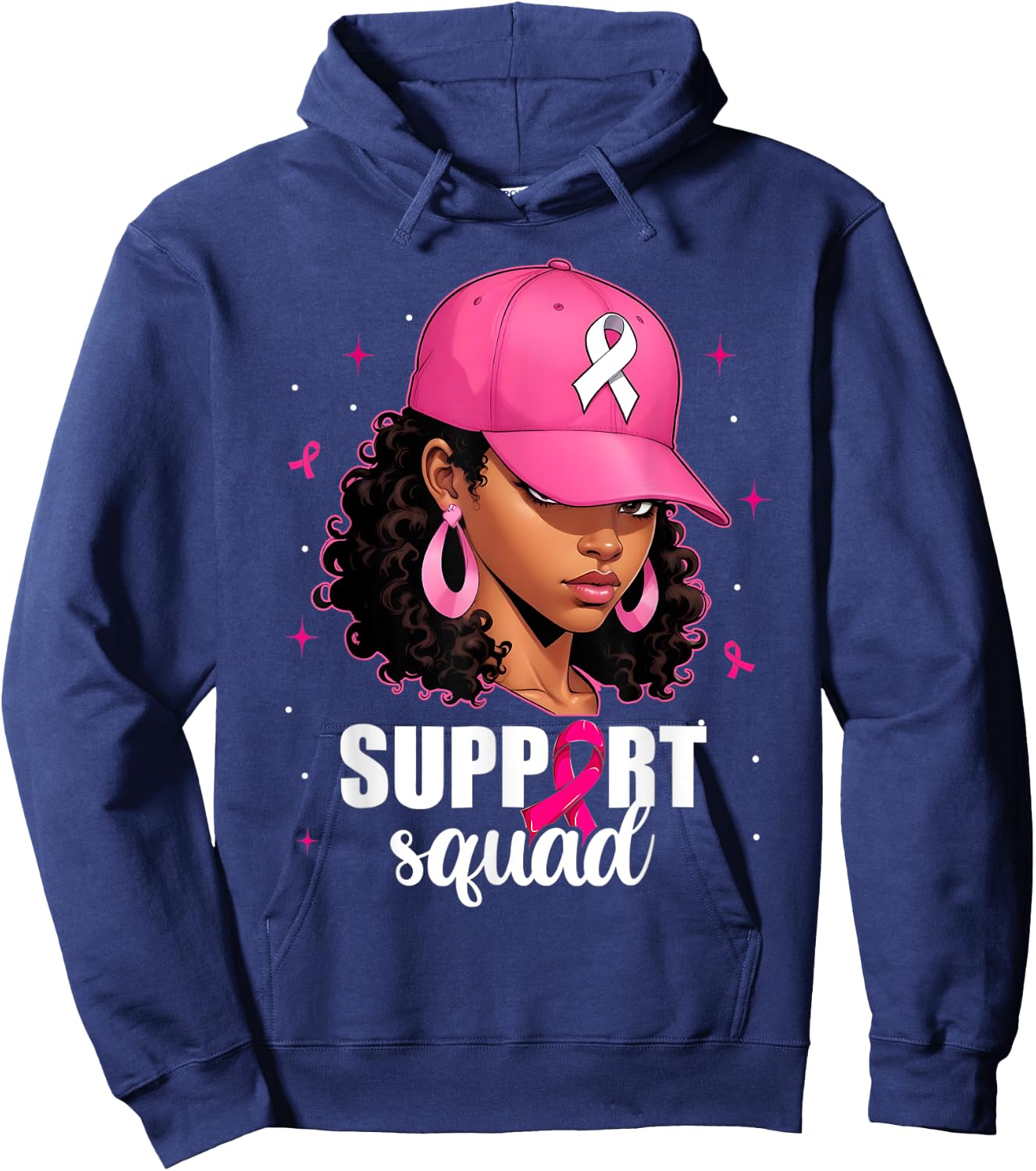 Support Squad Breast Cancer Awareness Black Women Pink Girls Hoodie - Hoodie | Navy