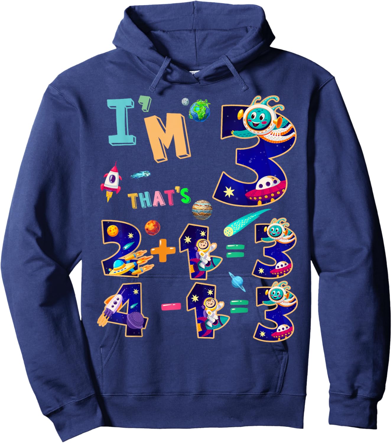 Maths 3rd Birthday Space Idea For Kids & 3 Year Old Numbers Hoodie - Hoodie | Navy