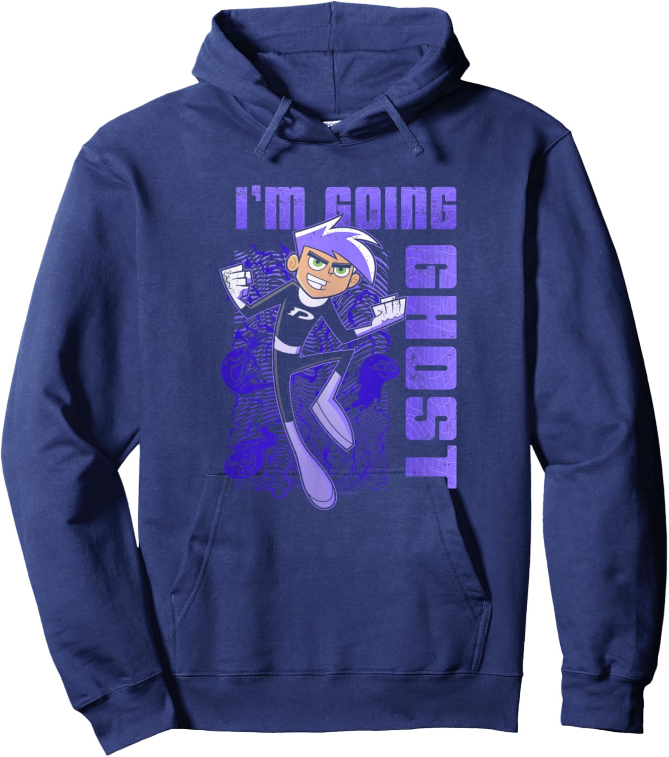 Danny Phantom I'm Going Ghost Purple Text Portrait Hoodie - Hoodie | Navy
