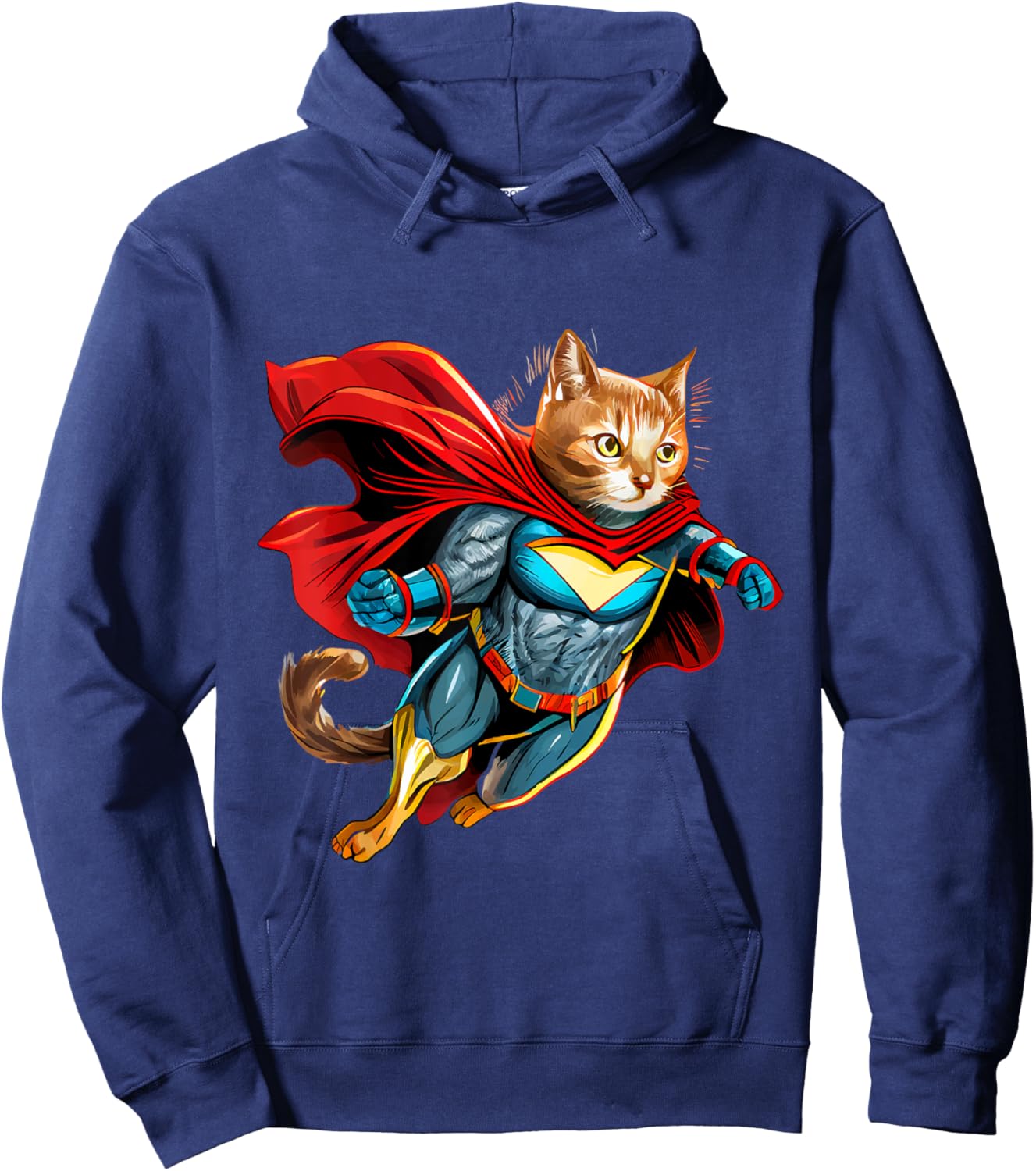 Superhero Cat Red Cape Super Hero Cat Kitten Kitty Hoodie - Hoodie | Navy