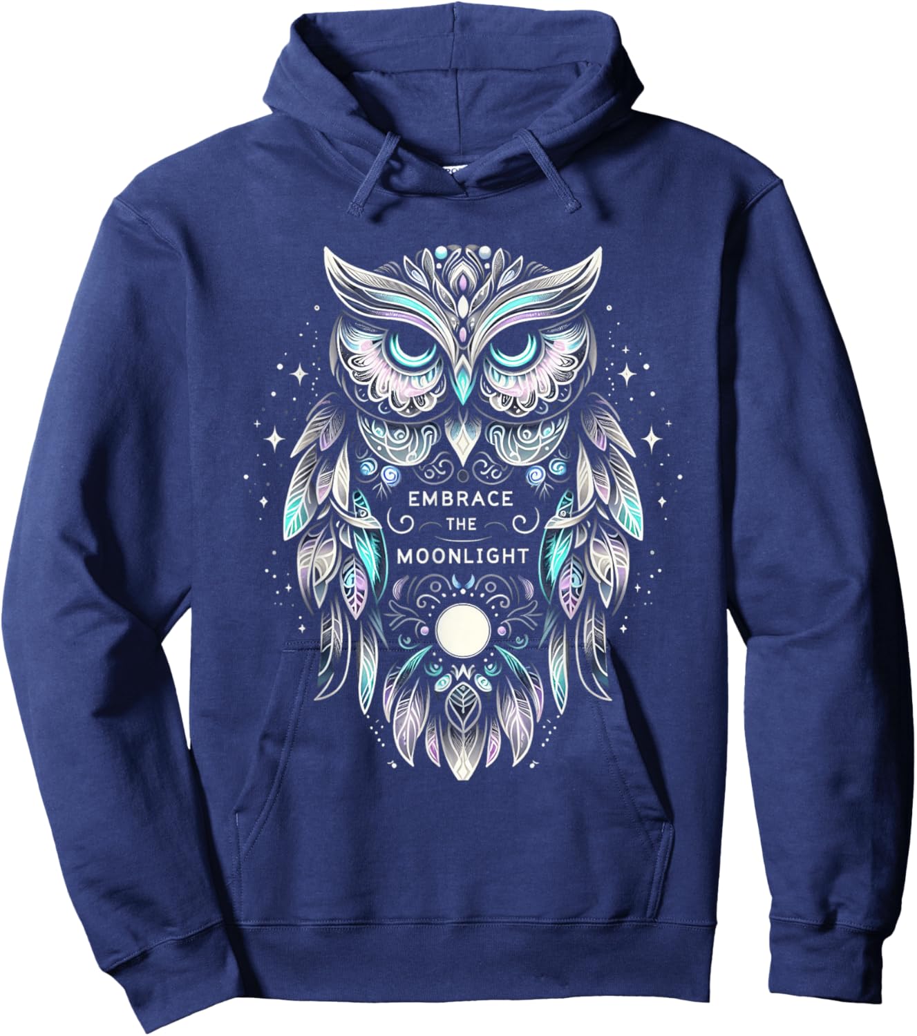 Owl Artwork - Moonlight Night Bird Lover Girls Women Hoodie - Hoodie | Navy