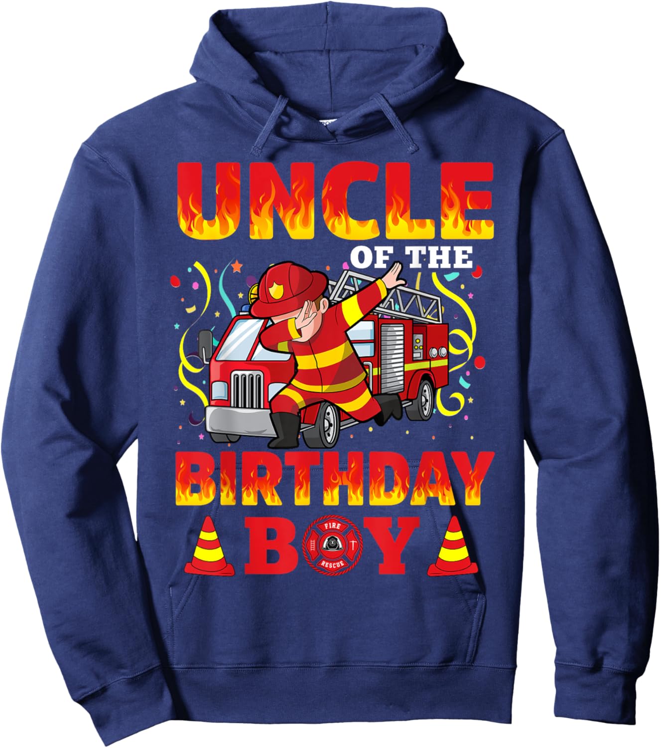 Uncle Of The Birthday Boy Fire Truck Firefighter Boys Hoodie - Hoodie | Navy