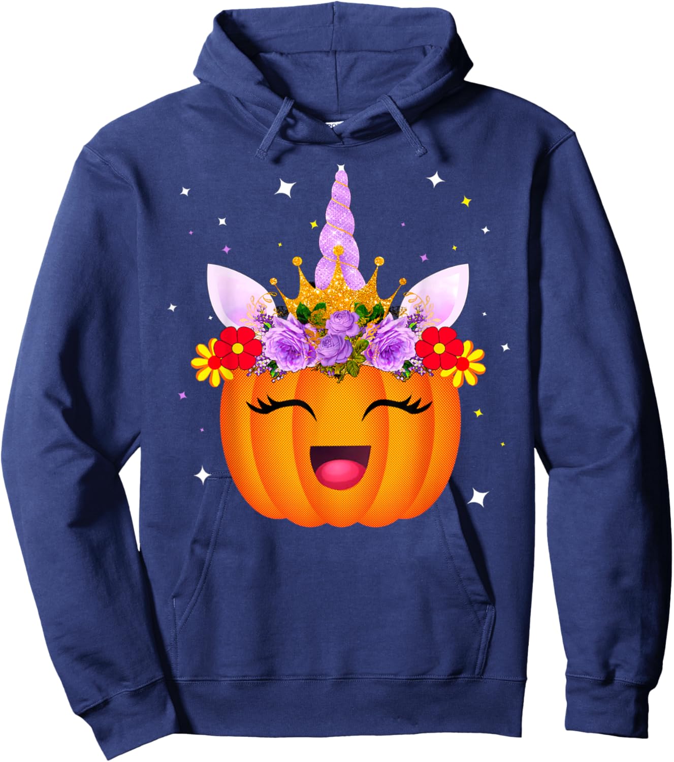 Girl Unicorn Pumpkin Halloween Unicorn Pumpkin Princess Hoodie - Hoodie | Navy