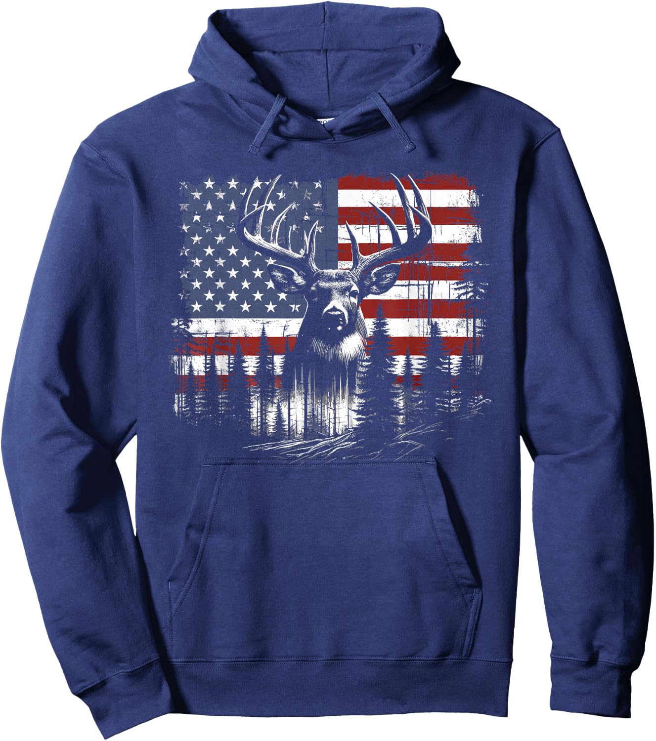 Deer Hunting American Flag Whitetail Buck Antlers Hoodie - Hoodie | Navy