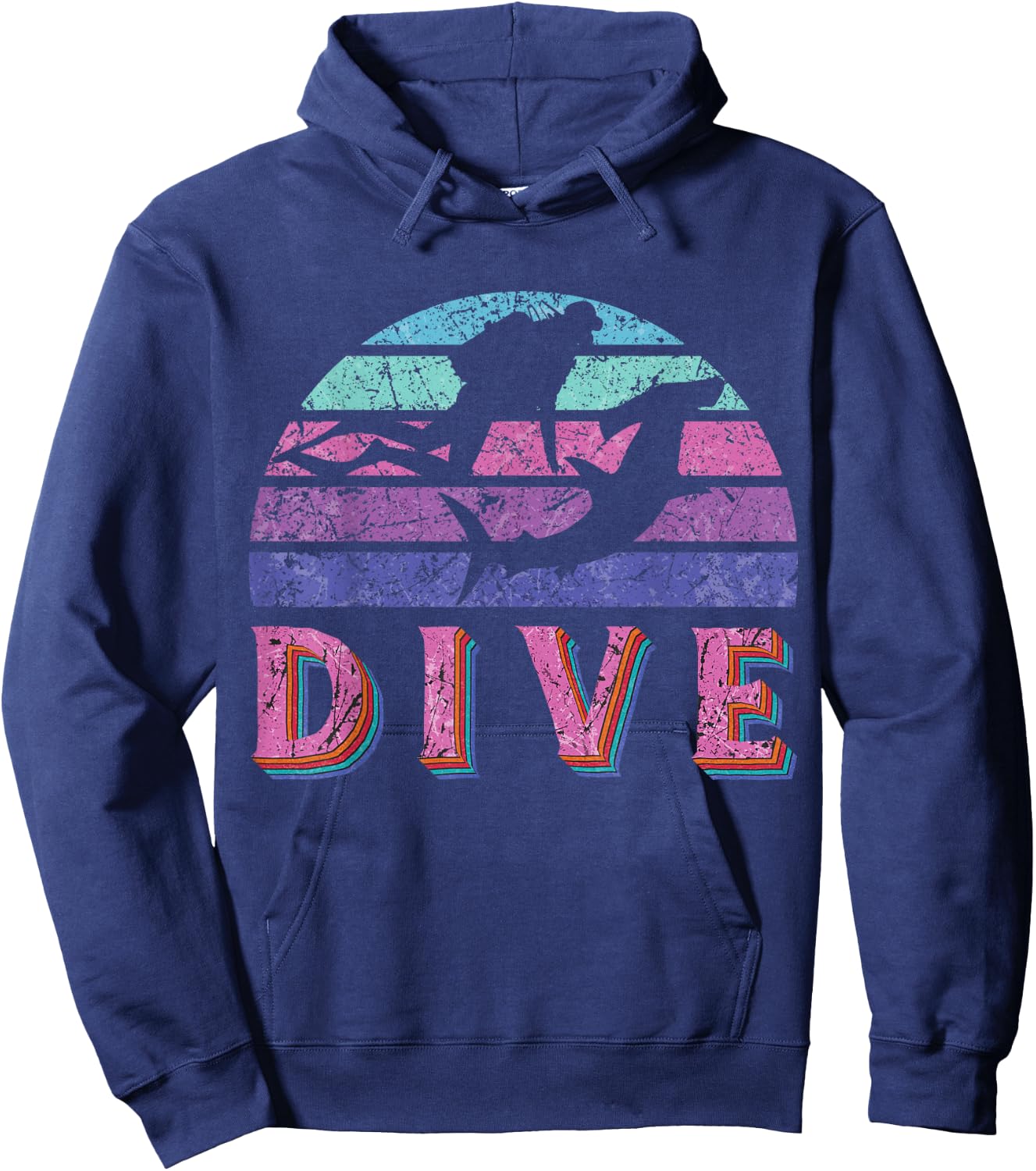 Dive Hammerhead Shark Retro Vintage Pink Purple Scuba Diving Hoodie - Hoodie | Navy