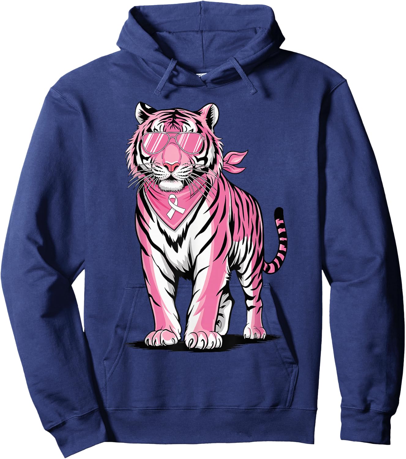 Pink Tiger with Sunglasses Bandana Breast Cancer Awareness Hoodie - Hoodie | Navy