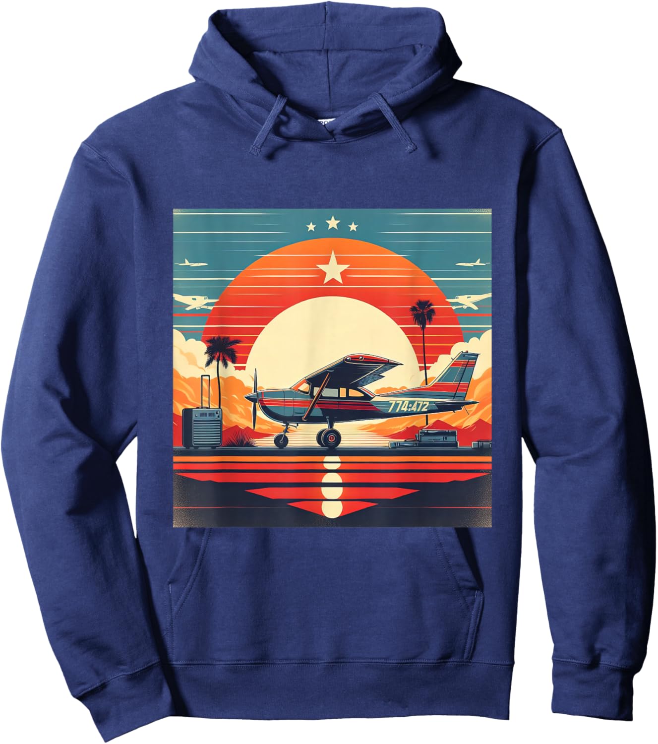 C-172 Skyhawk Vintage C172 Airplane Retro Sunset Pilot Hoodie - Hoodie | Navy