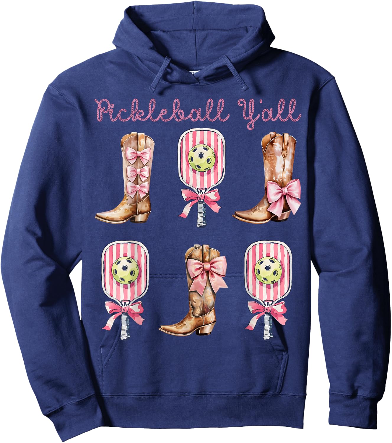 Pickleball Y'all Western Boots and Paddle Funny Pickleball Hoodie - Hoodie | Navy