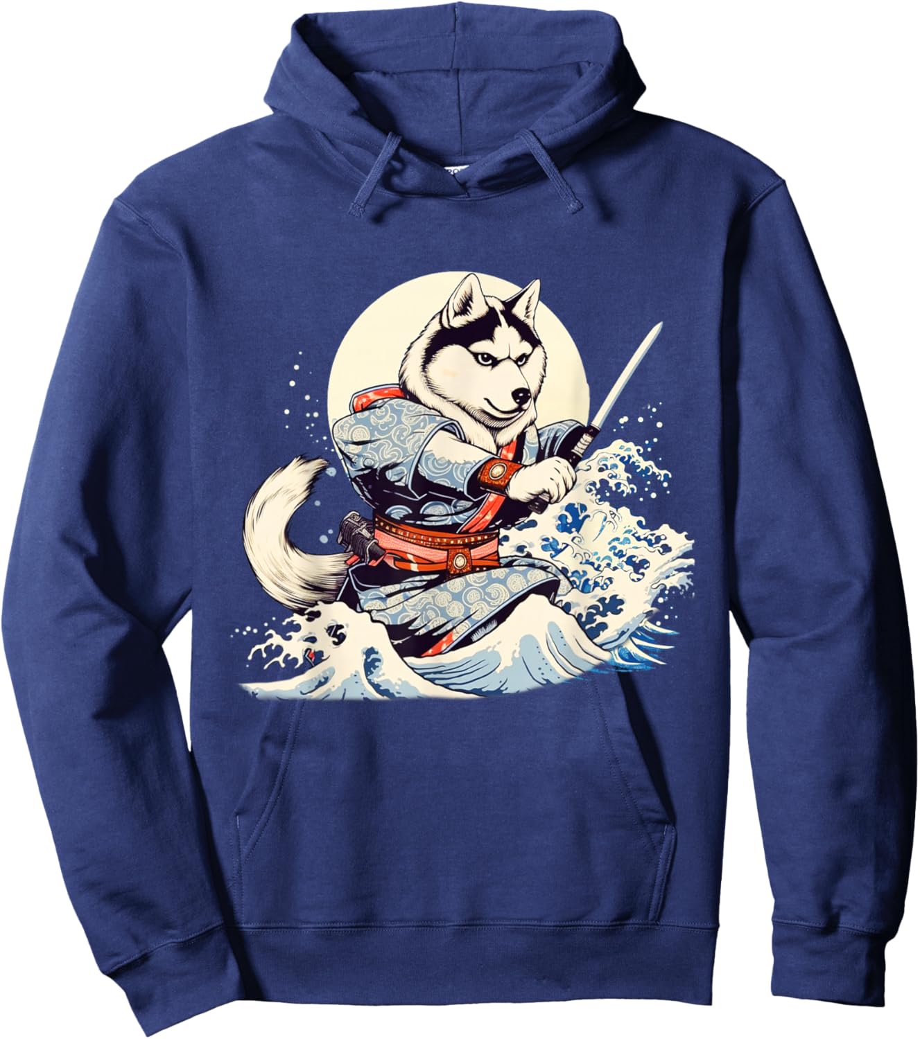 Siberian Husky Dog Japanese Grand Wave Ukiyoe Art Ninja Hoodie - Hoodie | Navy