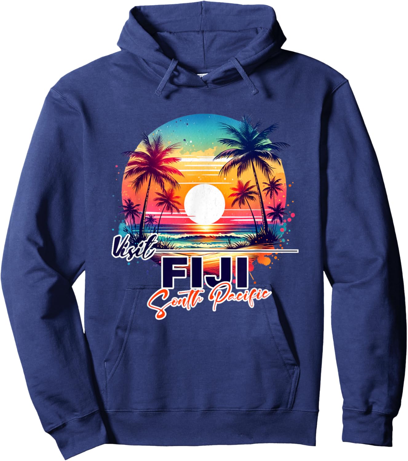 Fiji Sunset Beach Palm Tree Trip Souvenir Hoodie - Hoodie | Navy