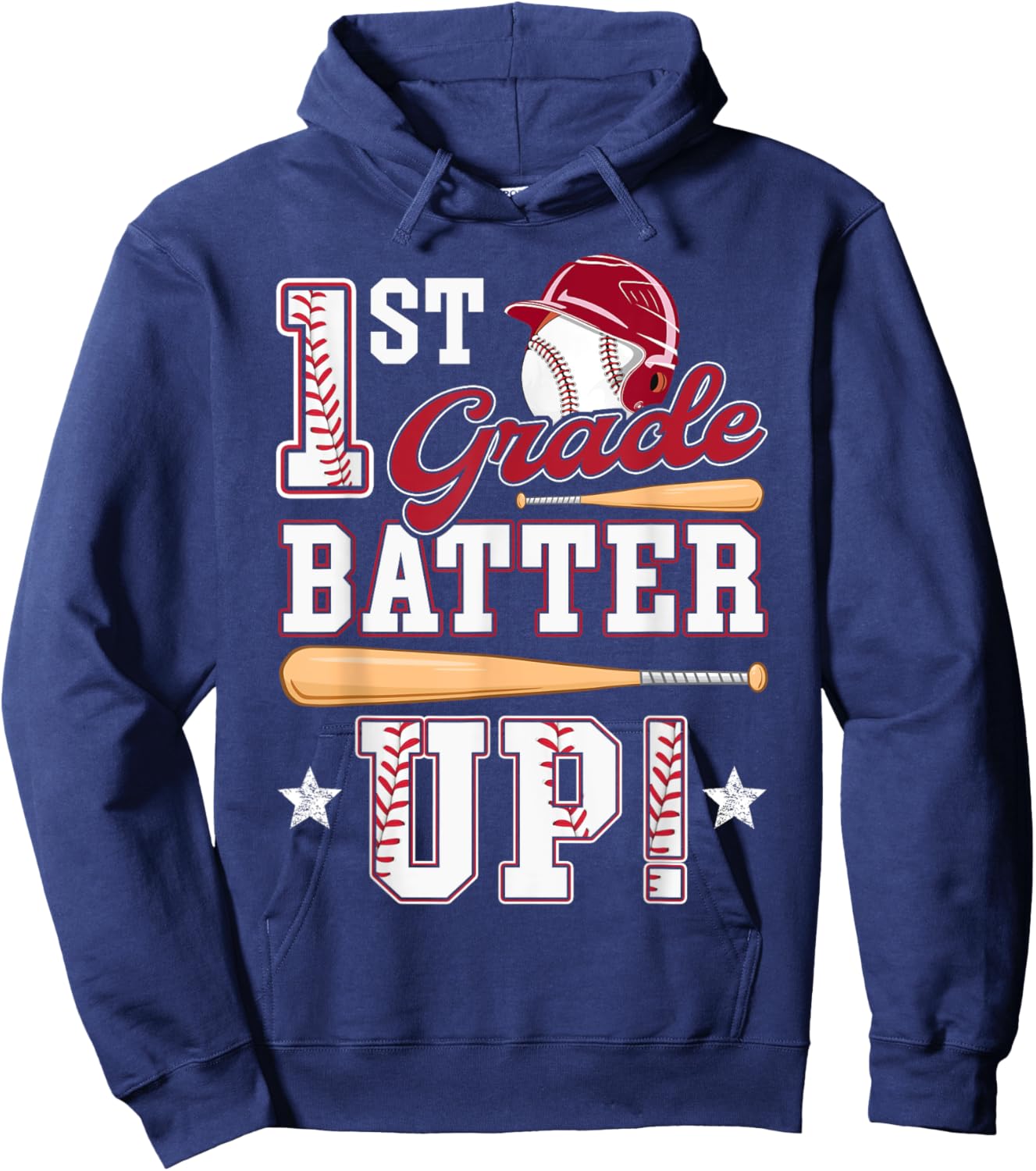 1st Grade Batter Up Baseball First Grade Back To School Hoodie - Hoodie | Navy