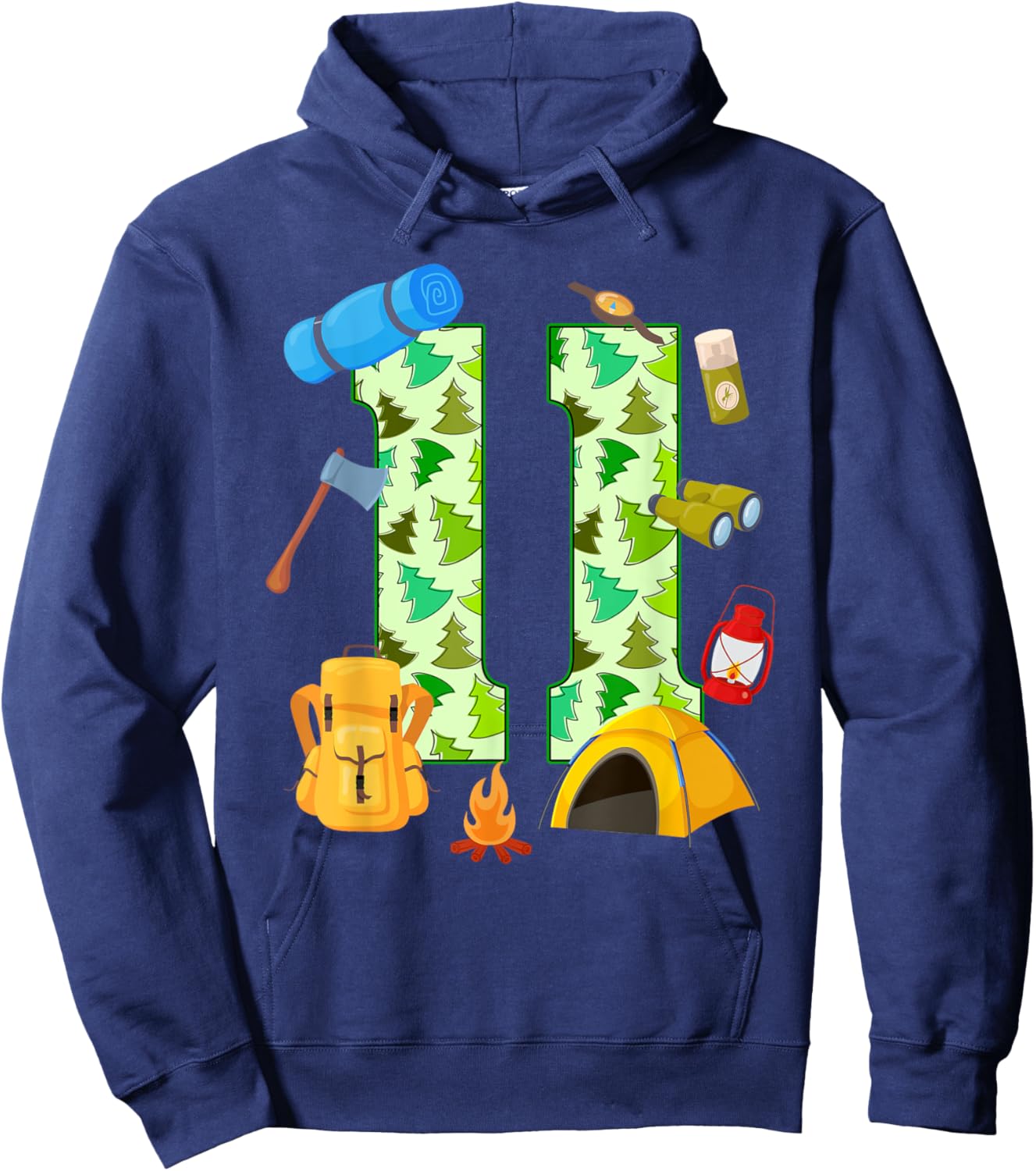 11th Birthday Camping Theme 11 Year Old Birthday Kids Hoodie - Hoodie | Navy