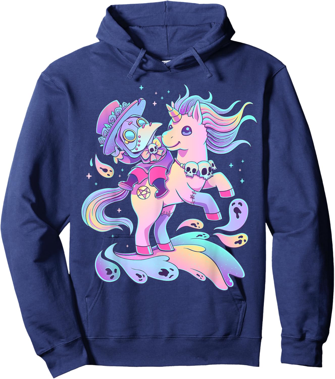 Pastel Goth Cute Creepy Plague Doctor Kawaii Unicorn Occult Hoodie - Hoodie | Navy