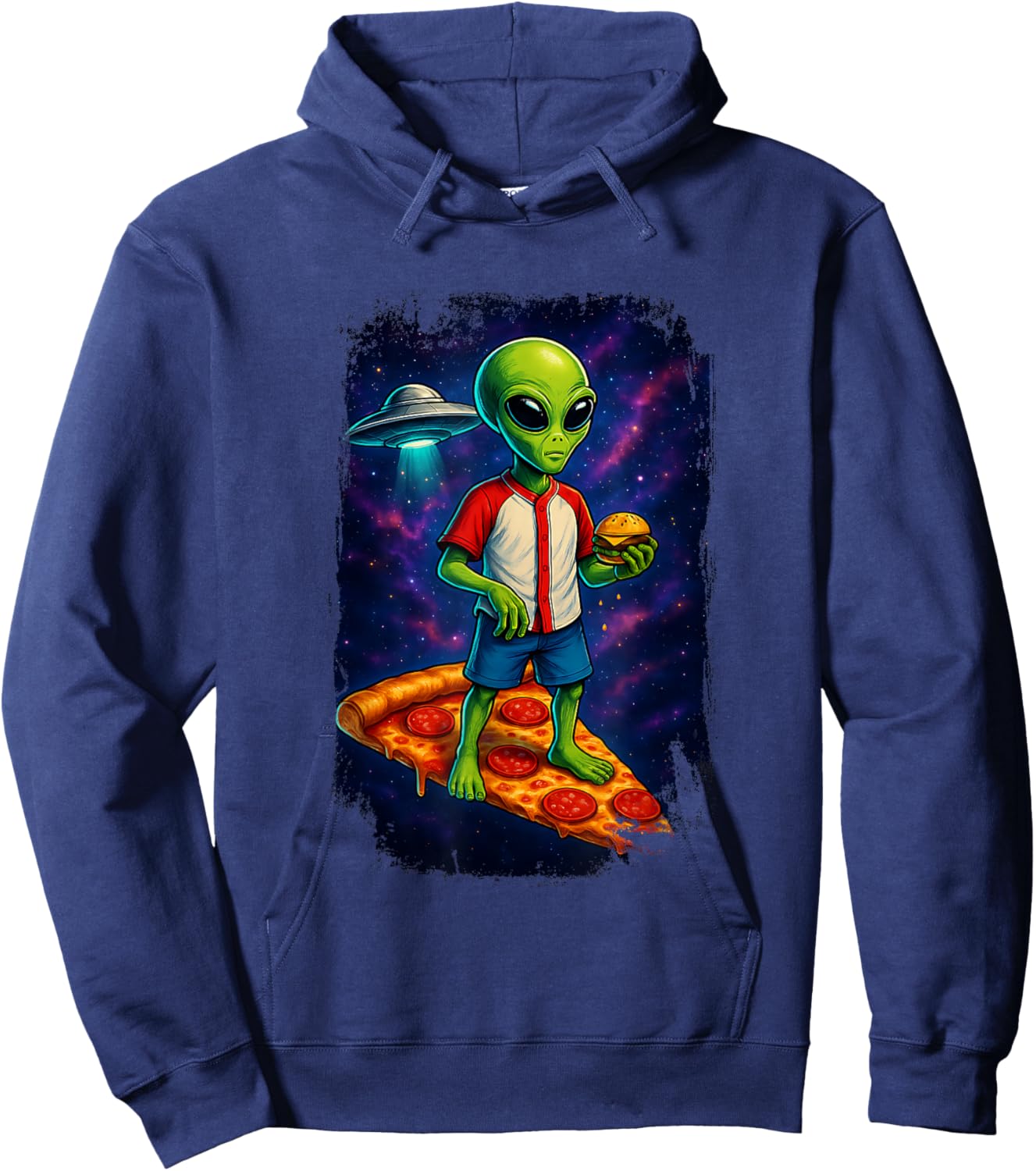Alien UFO Pizza Galaxy Funny Hamburger Hoodie - Hoodie | Navy