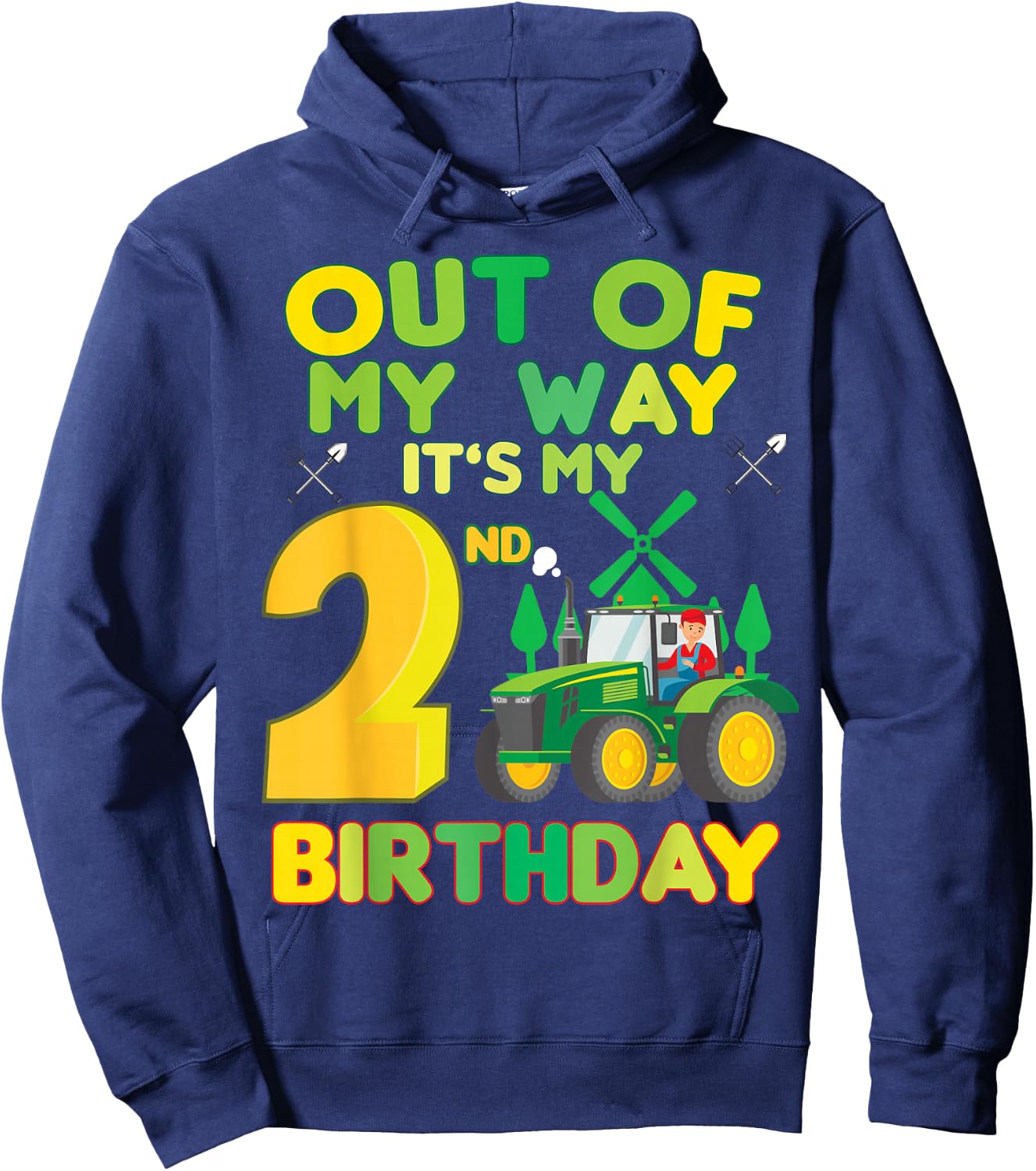 Kids Farmer bday out of my way it's my 2nd birthday tractor Hoodie - Hoodie | Navy