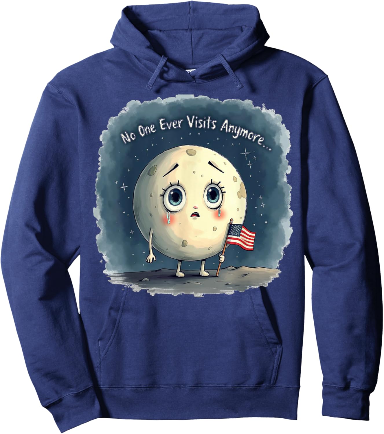 No One Ever Visits Anymore Crying Moon USA Flag Hoodie - Hoodie | Navy