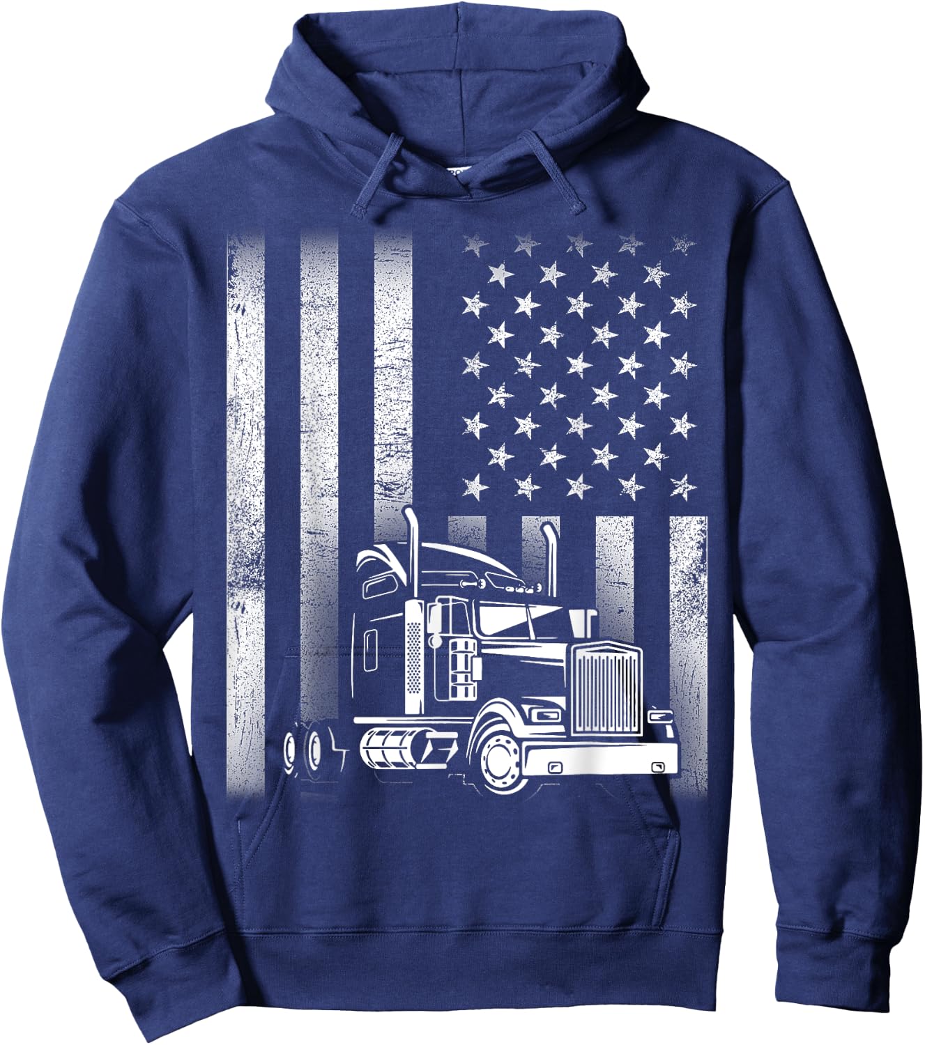 Semi Truck Driver 18 Wheeler Trucker Cool US American Flag Hoodie - Hoodie | Navy