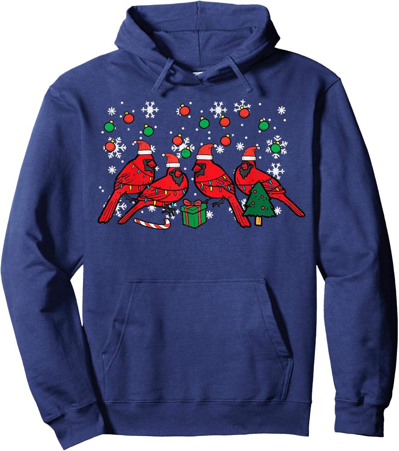 Christmas Cardinal Birds Santa Cute Xmas Men Women Kids Hoodie - Hoodie | Navy