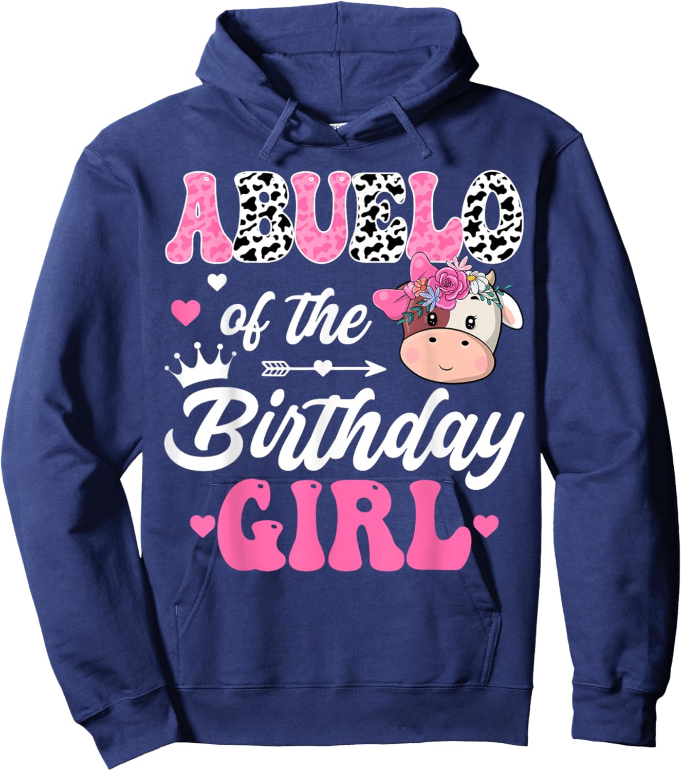 Abuelo Of The Birthday Girl Farm Cow 1St Birthday Girl Hoodie - Hoodie | Navy