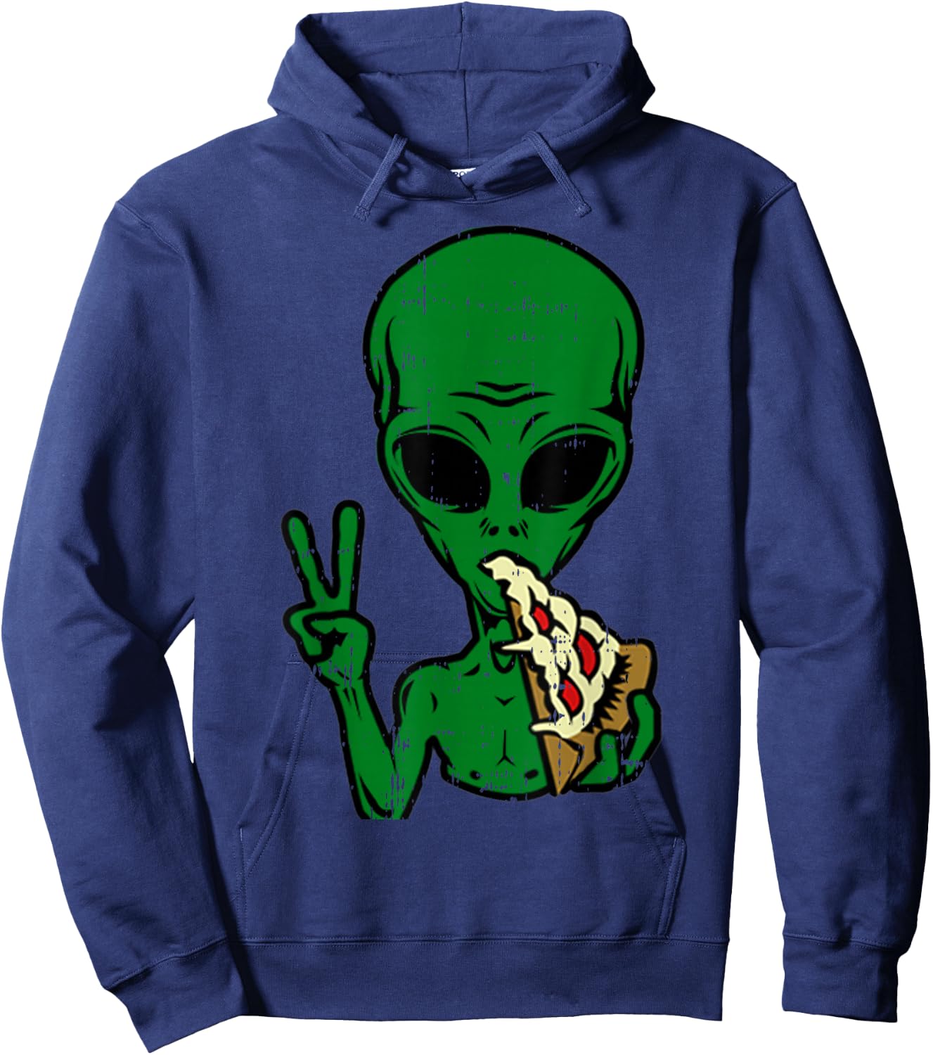 Alien Pizza Eating Peace Funny Space Area-51 Halloween Gift Hoodie - Hoodie | Navy