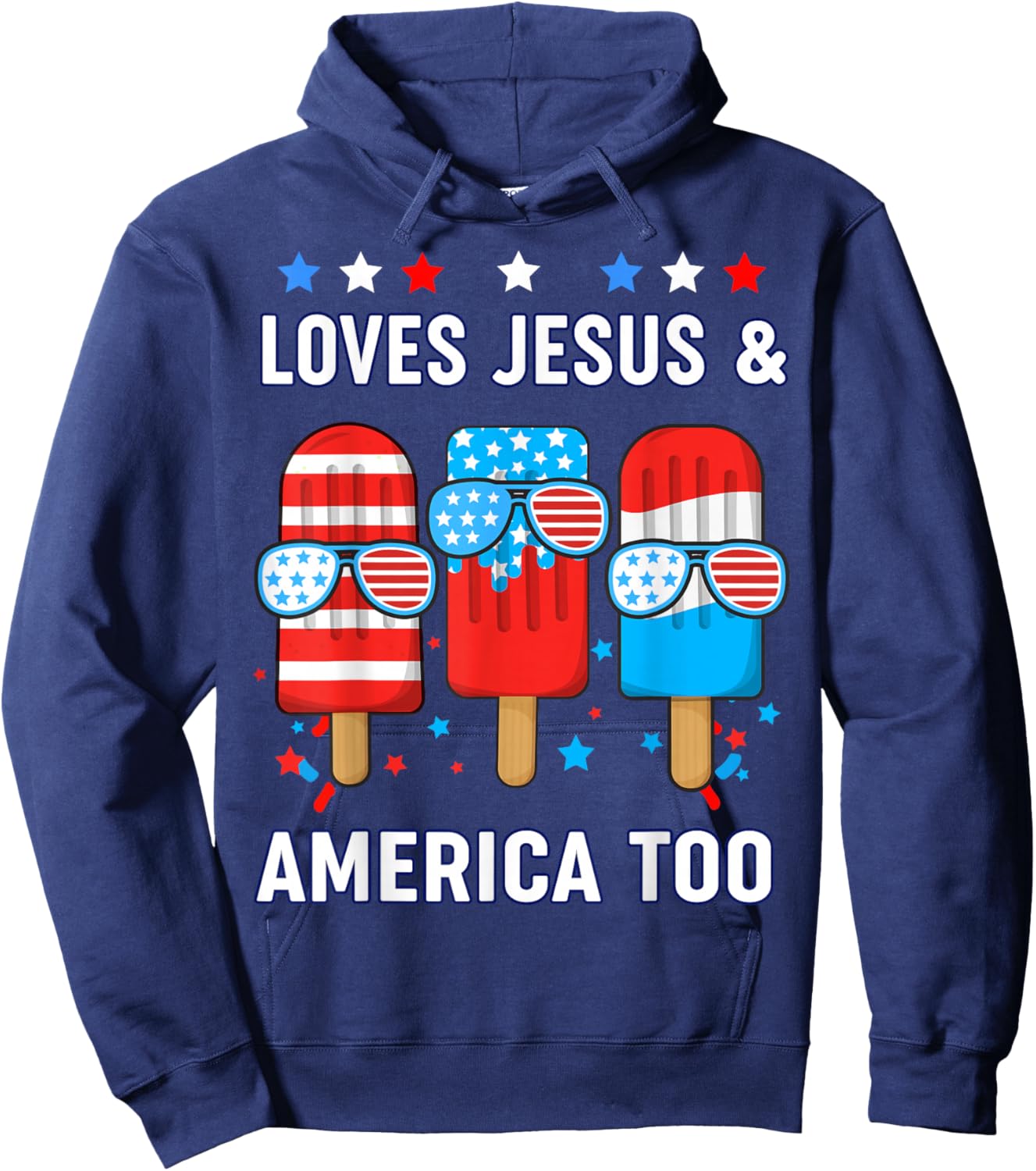 Loves Jesus America Boy 4th July Popsicle Toddler God Son Hoodie - Hoodie | Navy