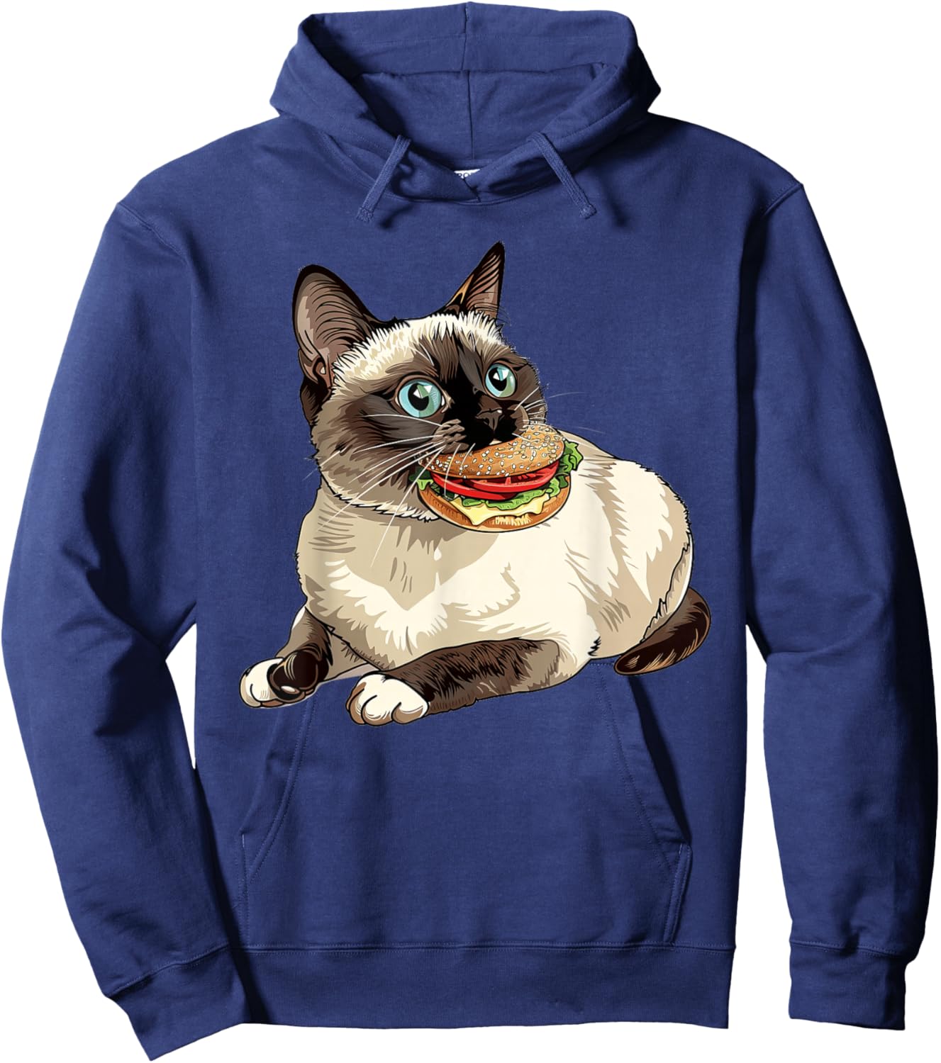 Snowshoe Cat Eating A Hamburger Hoodie - Hoodie | Navy