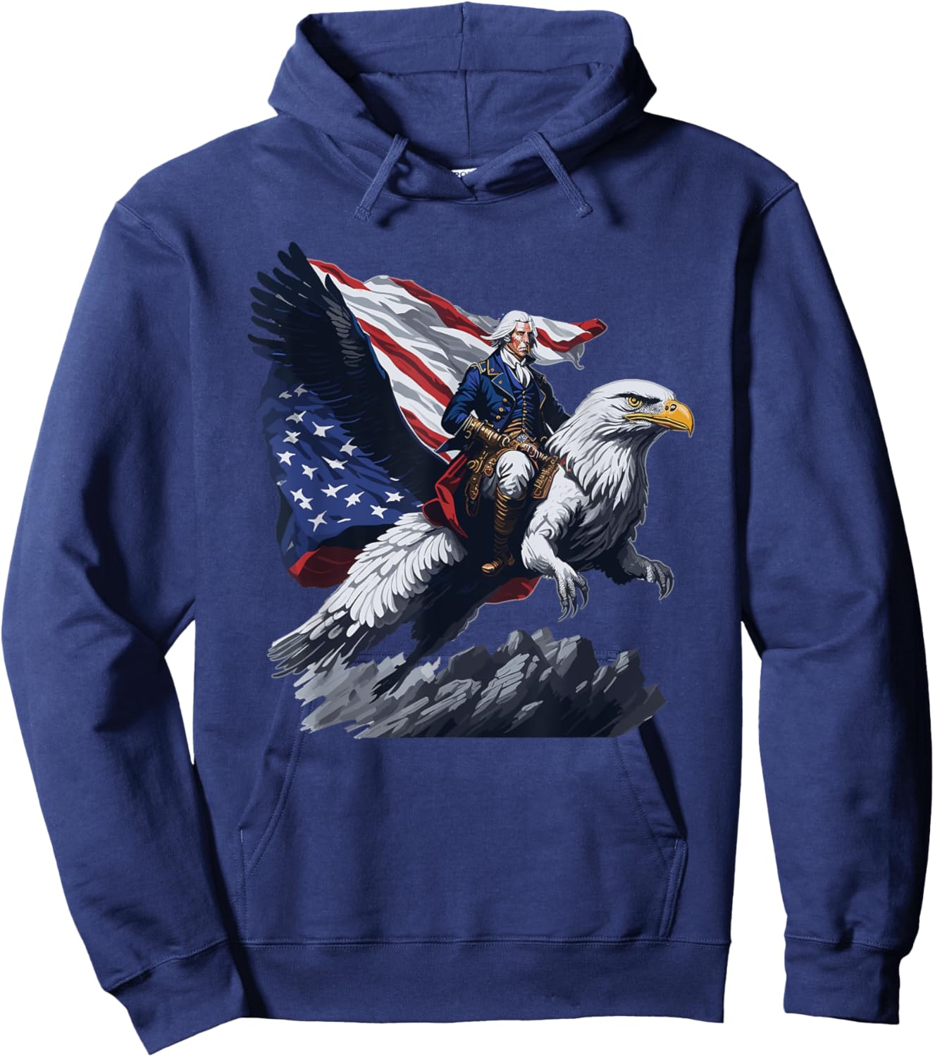 George Washington Riding A Bald Eagle Patriotic Women Men Hoodie - Hoodie | Navy