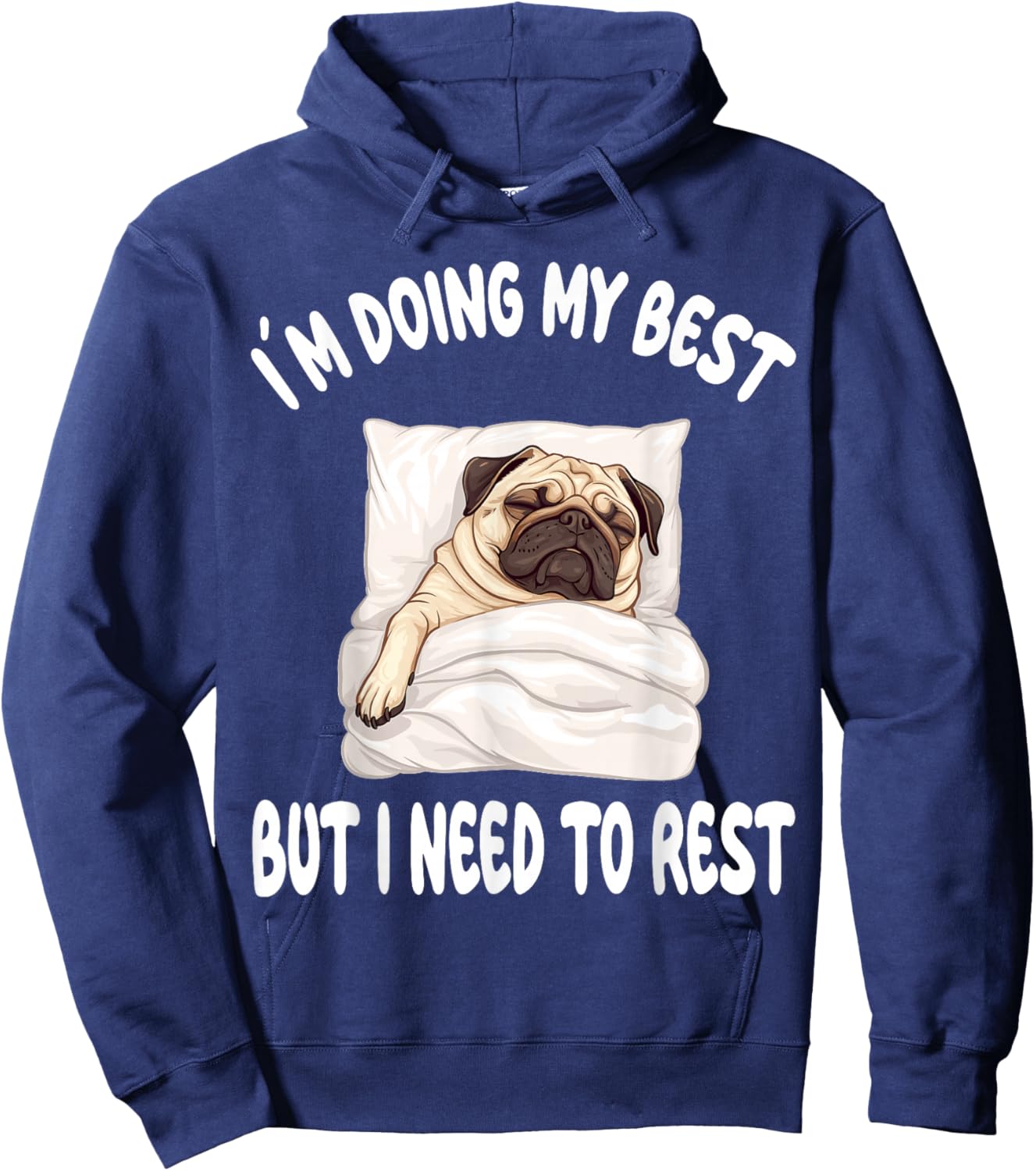 Pug Puggy Dog Pajamas Nightgown Sleeping Napping Hoodie - Hoodie | Navy