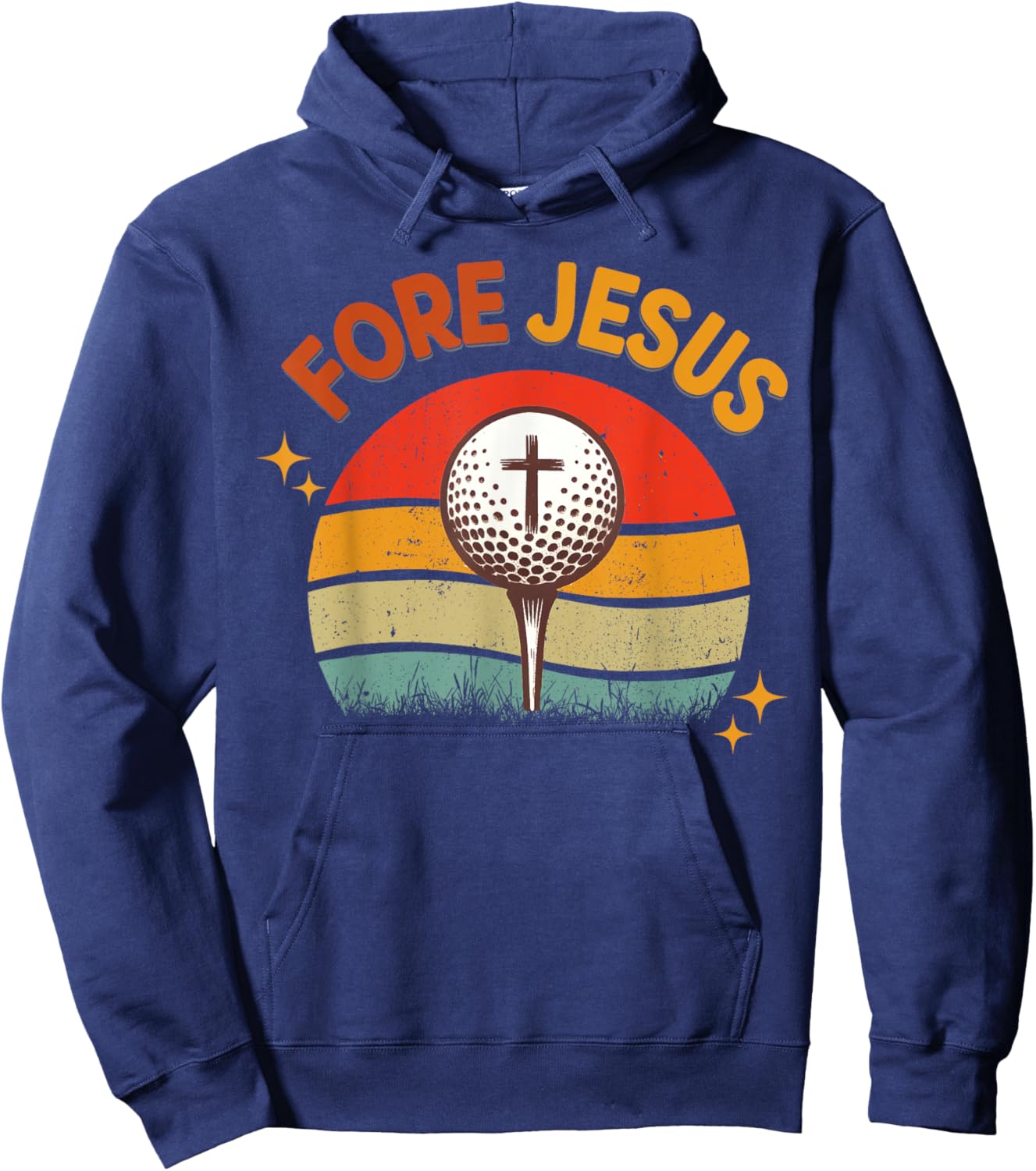 FORE Jesus Christian Golf Ball Retro Golfer 70s Golfing Hoodie - Hoodie | Navy