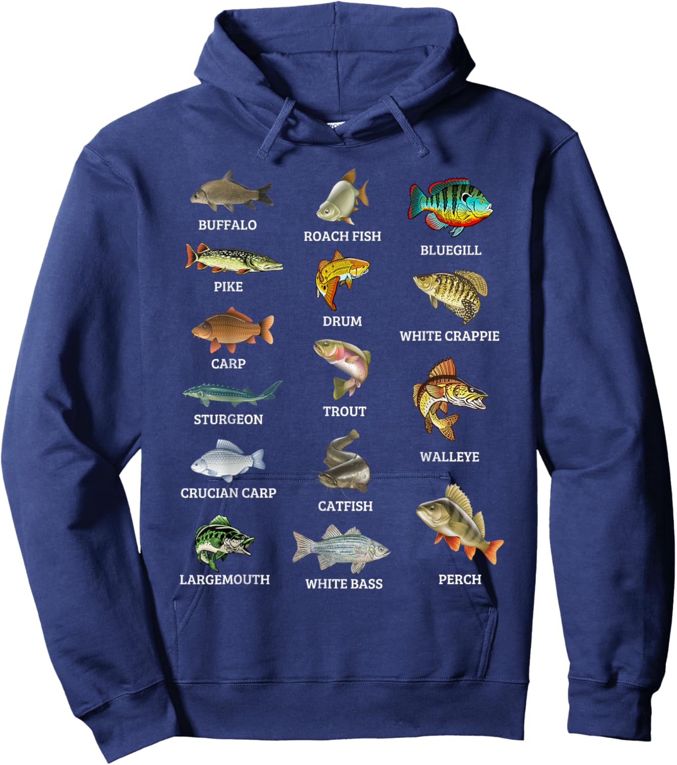 Types Of Freshwater Fish Species Fishing Fisherman Anglers Hoodie - Hoodie | Navy