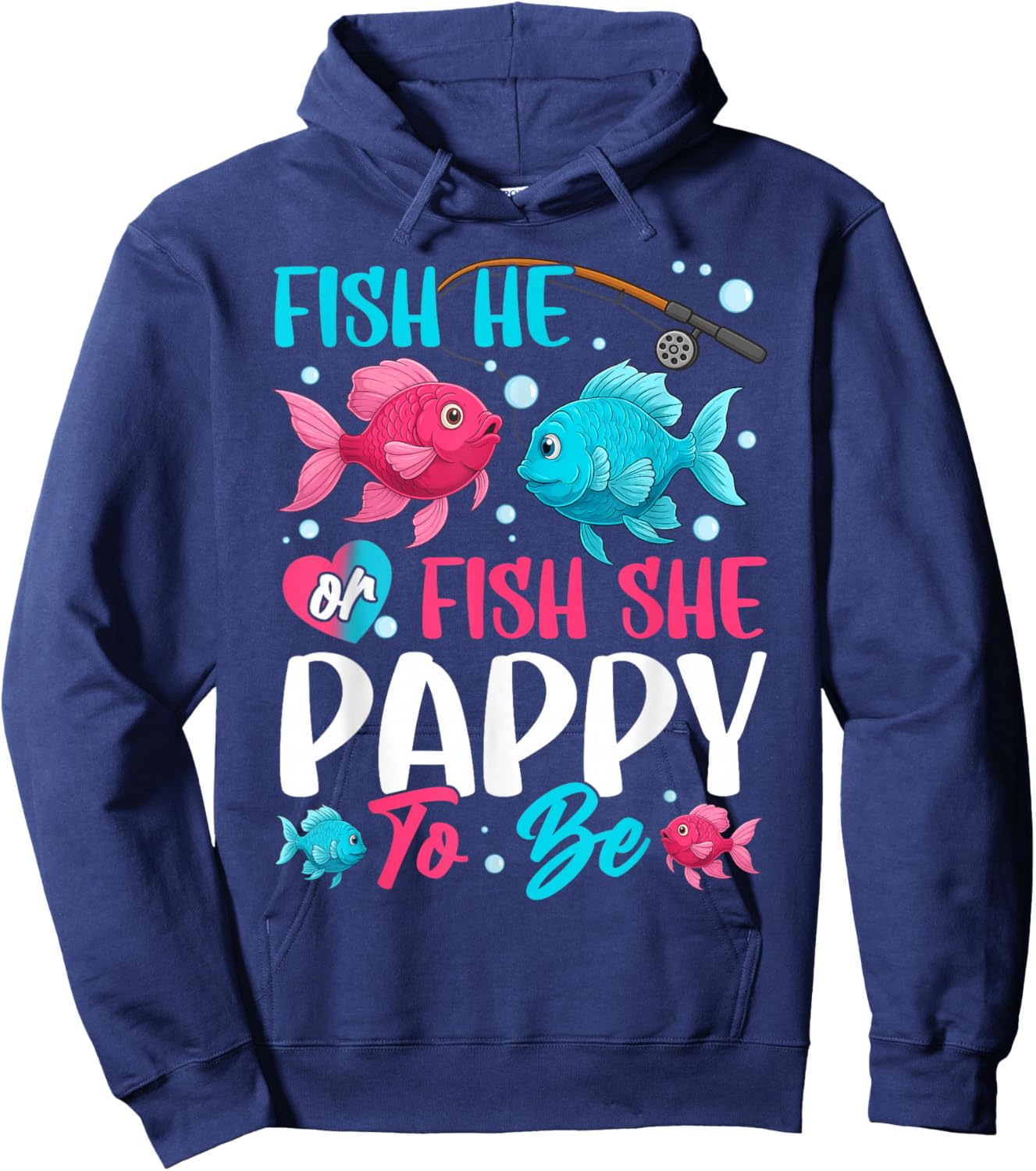 Fish he or Fish she Gender Reveal Family Matching Pappy Hoodie - Hoodie | Navy