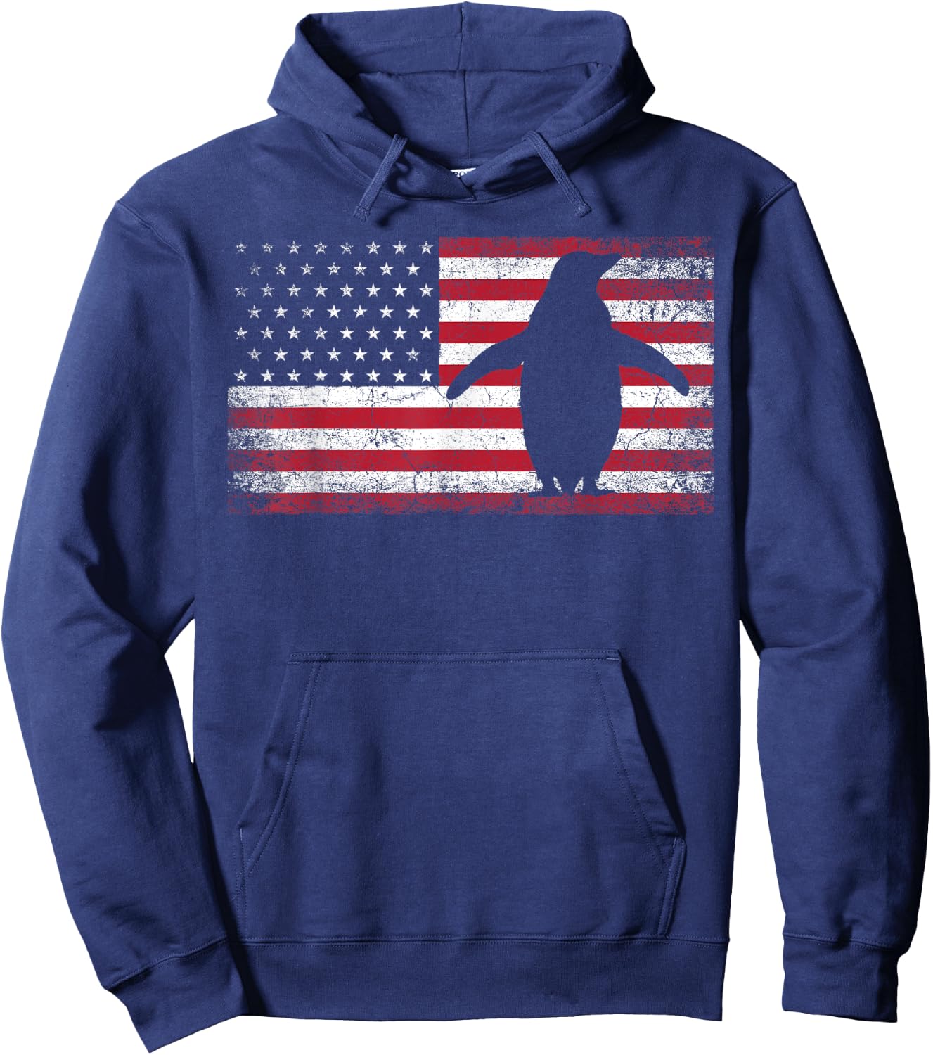 American Flag Penguin Bird 4th of July Retro Men Women USA Hoodie - Hoodie | Navy