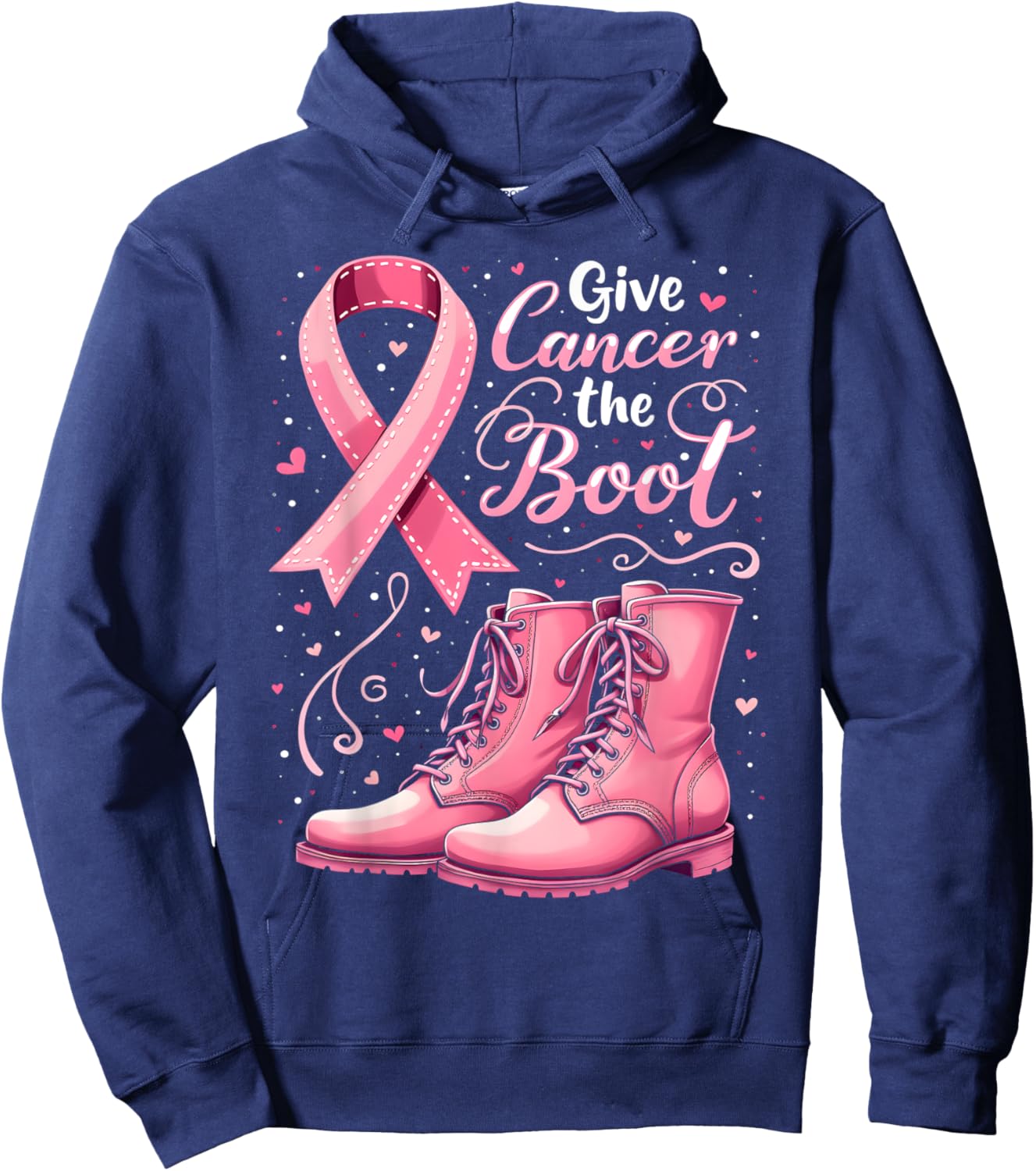 Give Cancer The Boot Breast Cancer Awareness Men Women Kids Hoodie - Hoodie | Navy