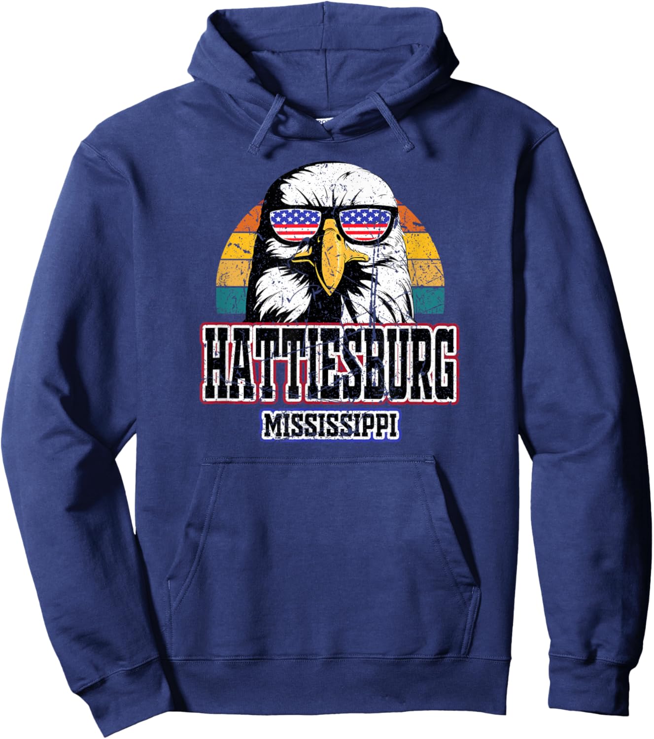 Hattiesburg Mississippi USA Flag American Men Women Grunge Hoodie - Hoodie | Navy