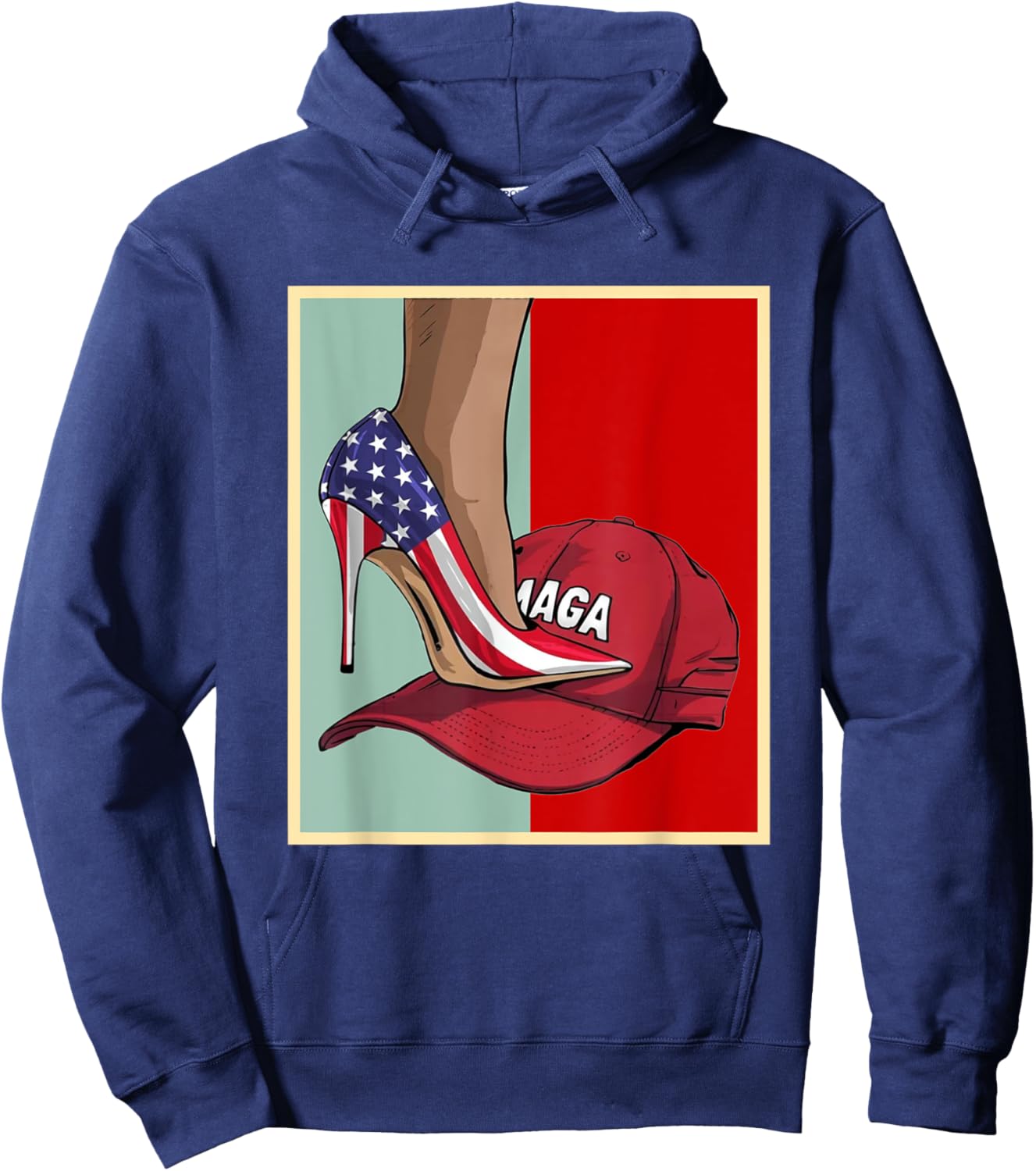 Kamala Harris High Heels Stepping On Red Maga Hat Hoodie - Hoodie | Navy