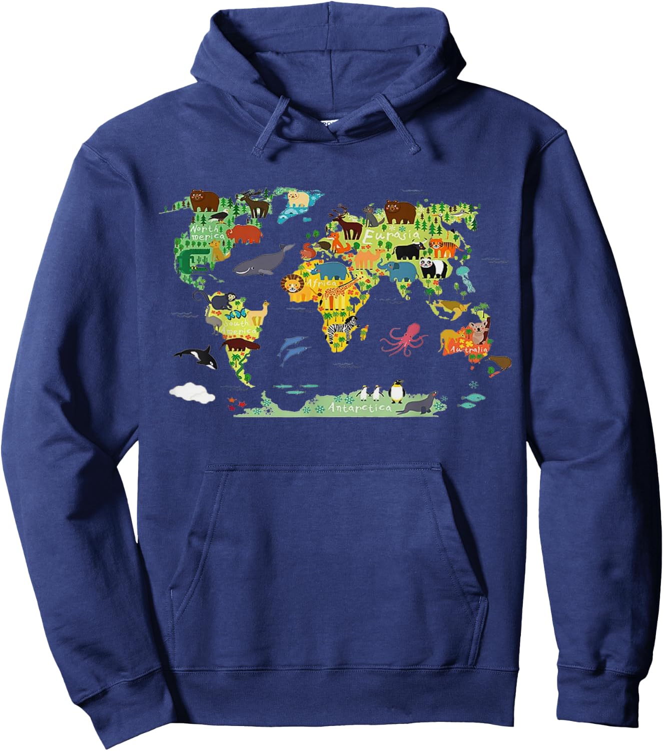 Funny World Animals map Shirt for Kids,Boys and Girls Hoodie - Hoodie | Navy