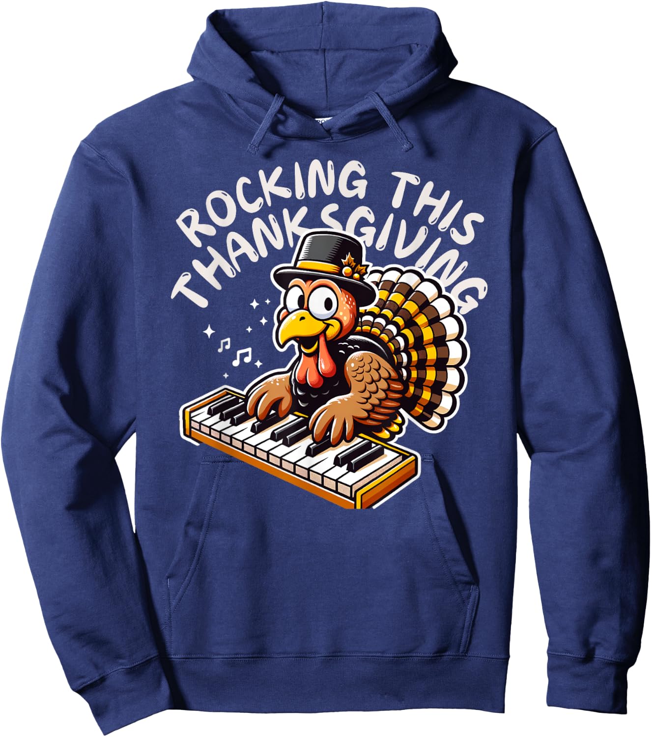Funny Saying Turkey Playing Piano Thanksgiving Music Lovers Hoodie - Hoodie | Navy
