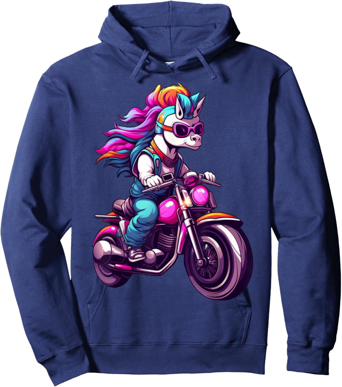 Motorcycle Fans Einhörner Motorradfahrer / Motorrad Einhorn Schwarz Klein EU 16 21 cm Kurzarm Klassische Passform Erwachsene und Kinder Hoodie - Hoodie | Navy