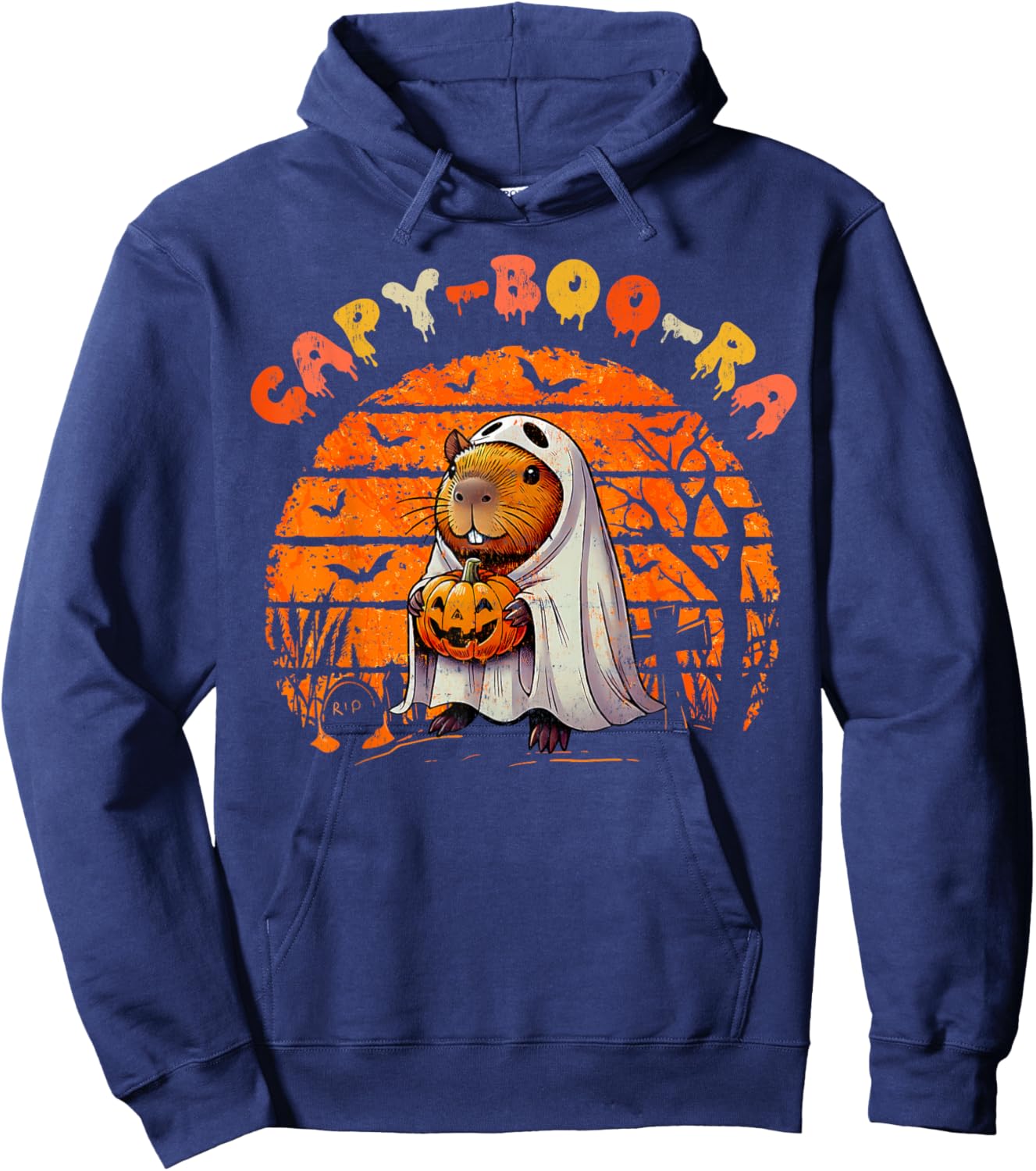 Capy-Boo-Ra Cute Capybara Boo Ghost Funny Cappy Halloween Hoodie - Hoodie | Navy